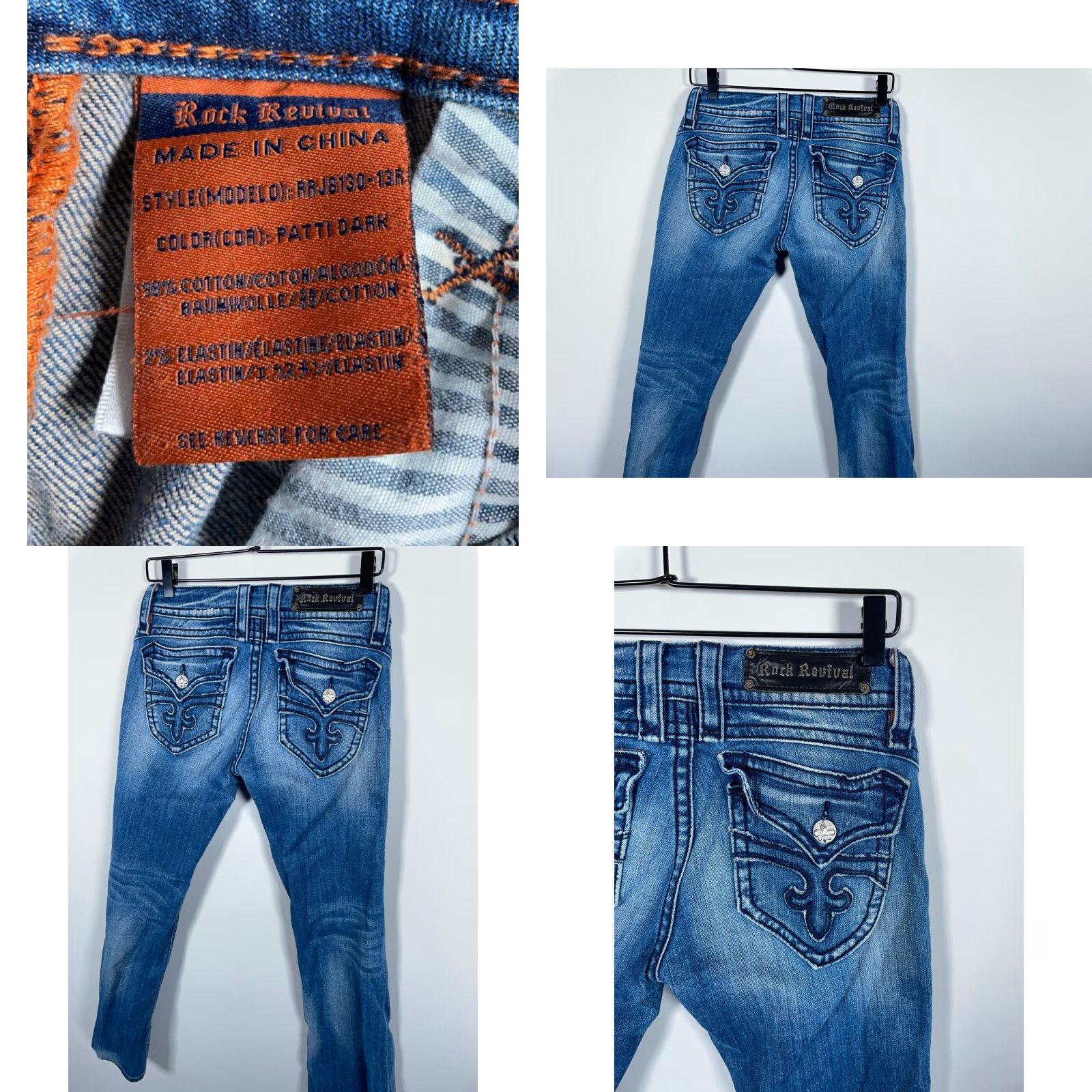 Vintage Rock Revival Patti Boot Cut Jeans Women's 28 Dark Blue Denim Stretch Flap Pocket 5-Pocket Design Regular Inseam 30"} Size 28" / US 6 / IT 42 - 9 Thumbnail