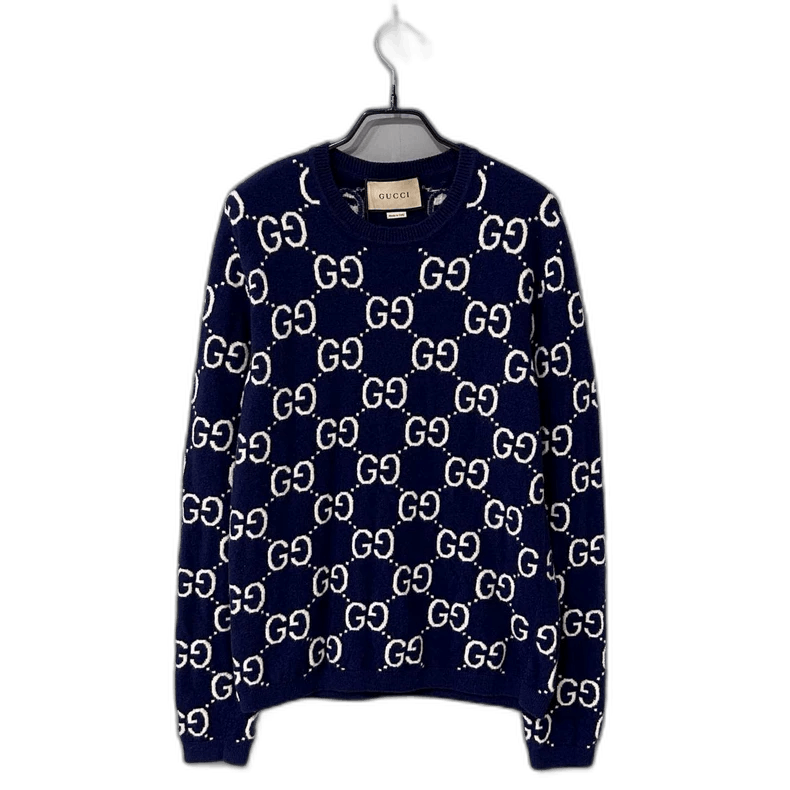 Gucci Blue Knit Sweater with GG Pattern-2505 Size L / US 10 / IT 46 - 1 Thumbnail