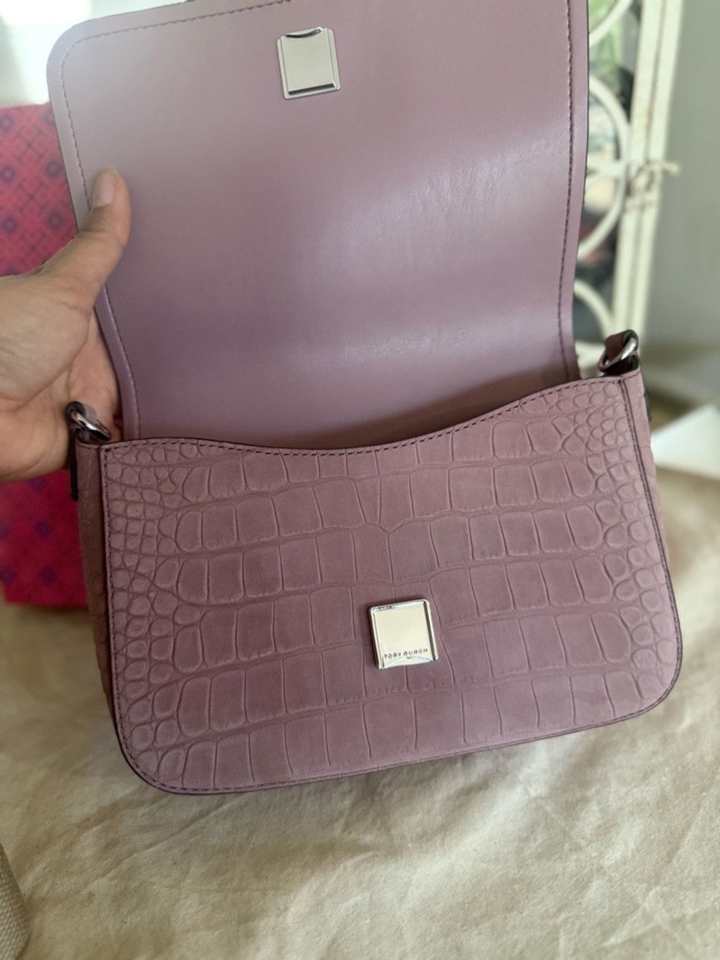 Tory Burch New Tory Burch THEA EMBOSSED SUEDE FLAP CROSSBODY Size ONE SIZE - 10 Thumbnail