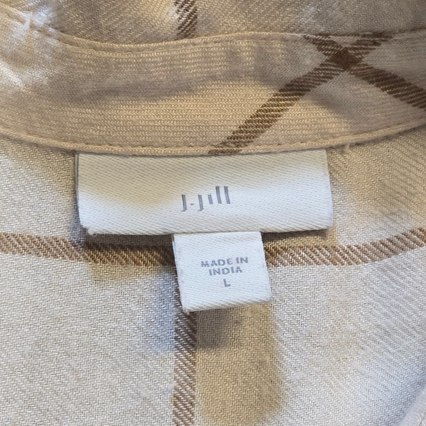 J. Jill J Jill Top Shirt Women L Beige Plaid Flannel Button Up Classic Casual Career Size L / US 10 / IT 46 - 4 Thumbnail