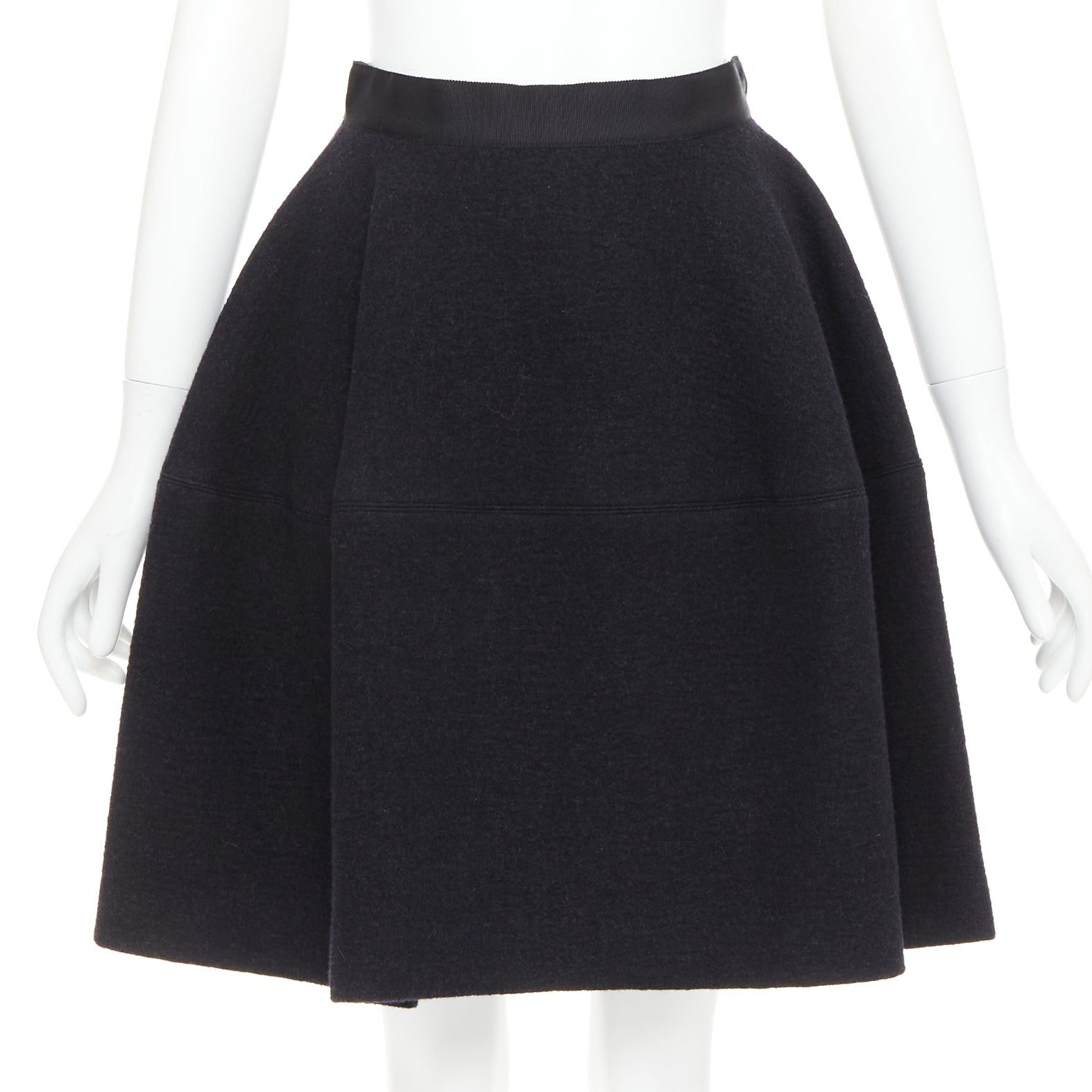 Lanvin LANVIN grey wool blend black waistband constructed bell shaped skirt FR34 XS Size 26" / US 2 / IT 38 - 1 Thumbnail