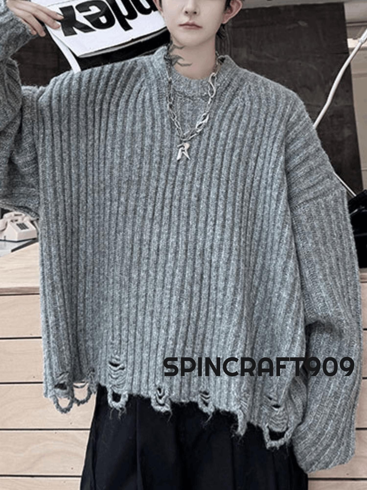 Vintage Distressed Stripe Gray Knit Sweater Size US L / EU 52-54 / 3 - 1 Thumbnail