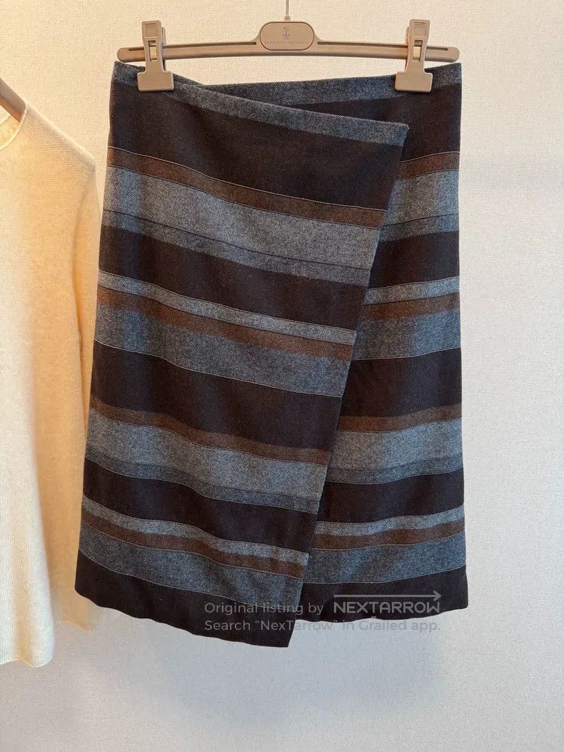 Brunello Cucinelli Brunello Cucinelli Striped Wool Beaded Half Skirt Size 27" / US 4 / IT 40 - 1 Thumbnail