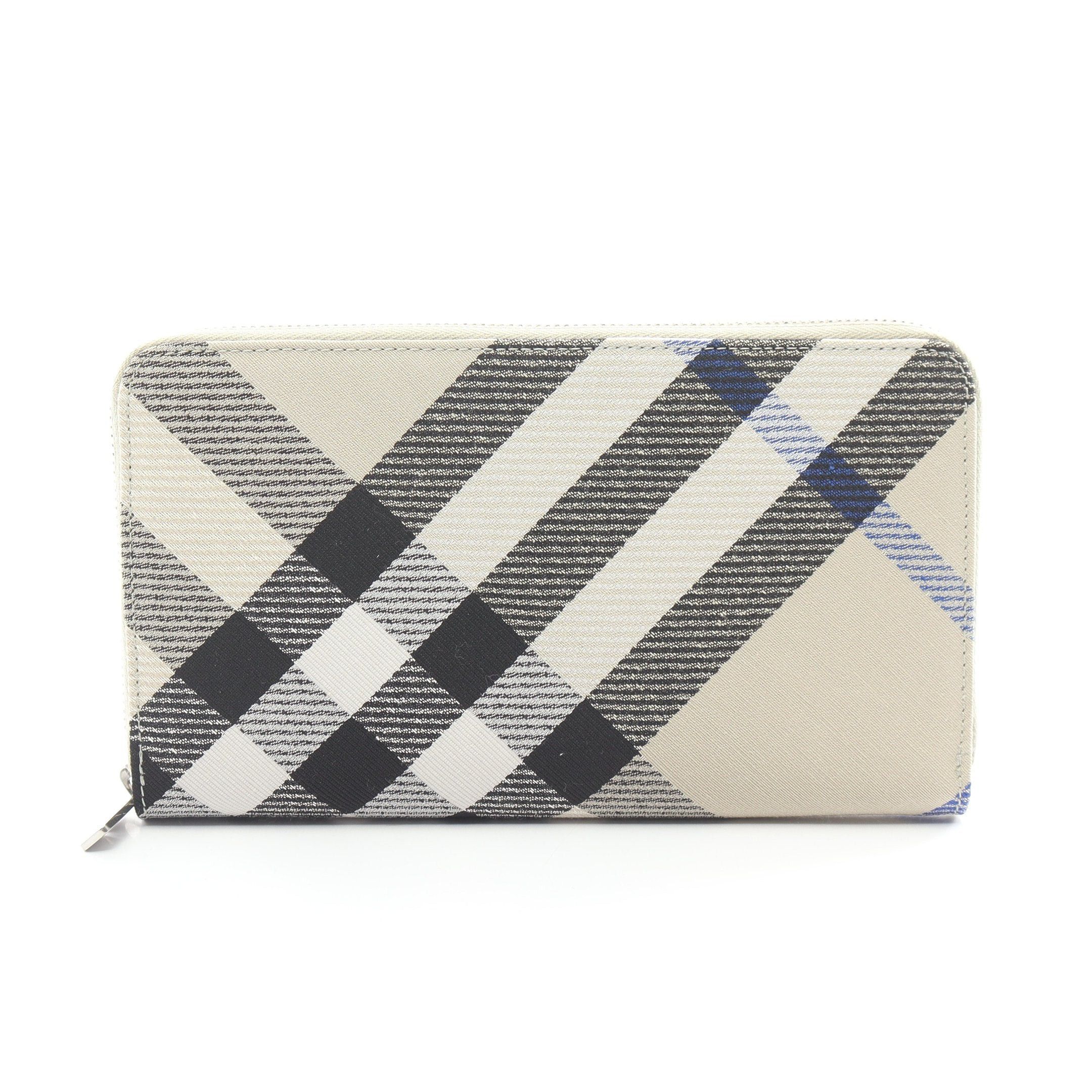 Burberry Burberry Round Zipper Long Wallet Check Cotton Gray Green Multicolor Size ONE SIZE - 1 Thumbnail