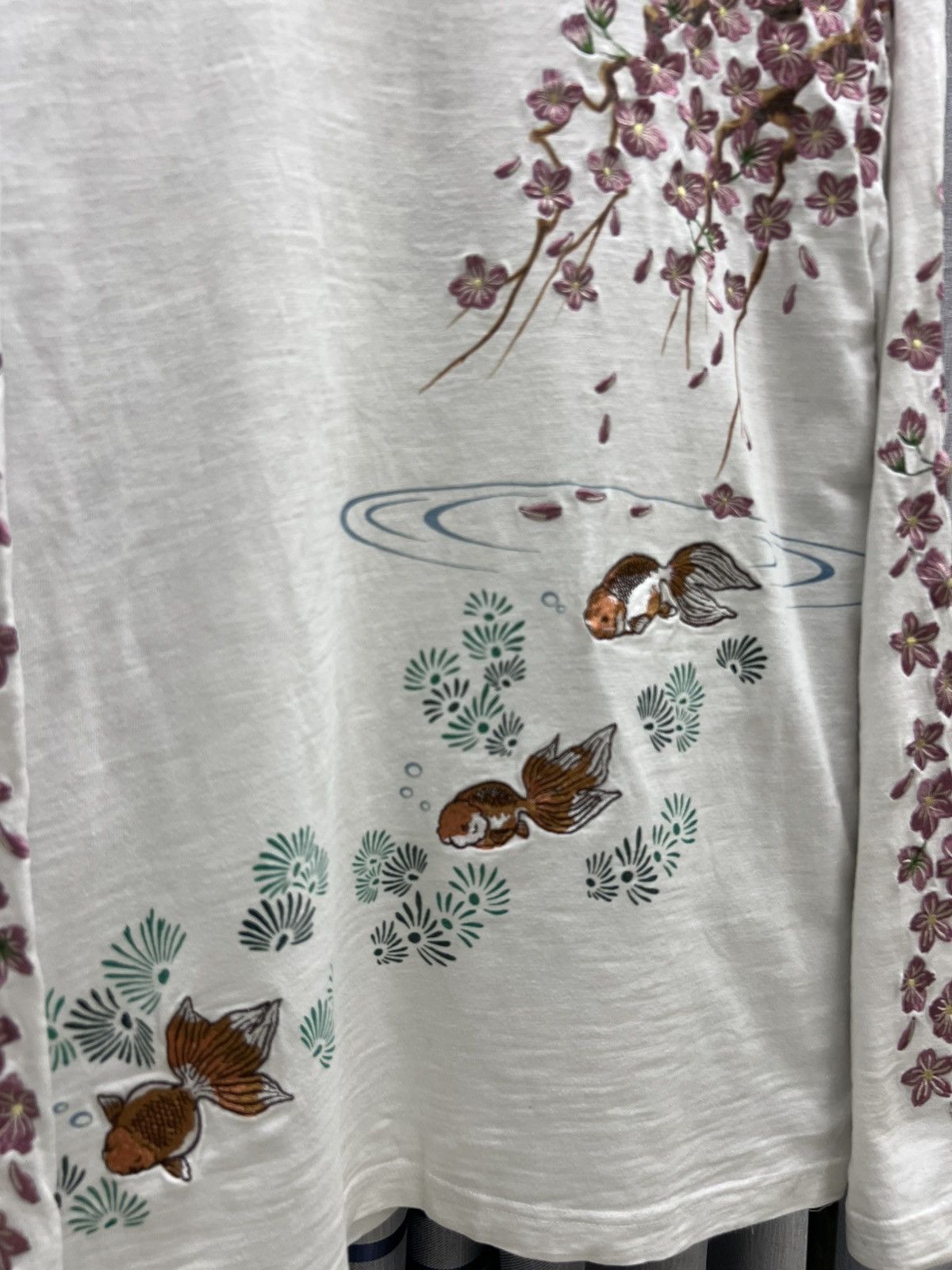 Japanese Brand Japanese Sukajan Sakura Gold fish Embroided Long Sleeve Tee Size US XL / EU 56 / 4 - 3 Thumbnail
