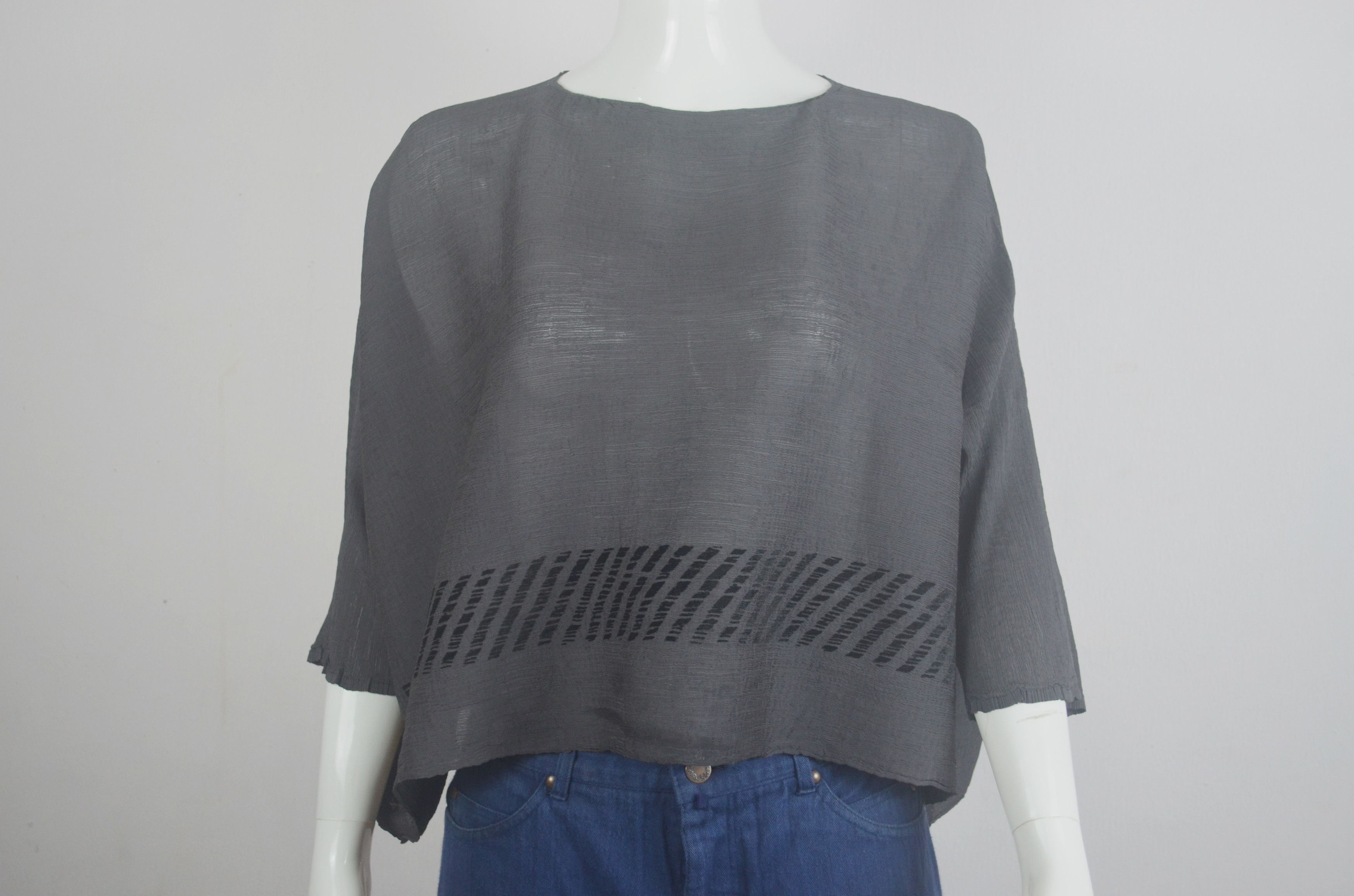 image of Issey Miyake Me Oversized Crop See Through Tops in Dark Charcoal, Women's