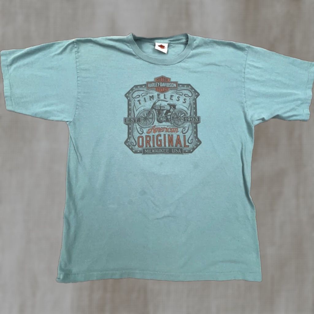 Harley Davidson Harley-Davidson Shirt Men XL Blue Green Graphic Tee Biker Motorcycle Fire Flame VTG Logo 80s USA Size US XL / EU 56 / 4 - 1 Thumbnail
