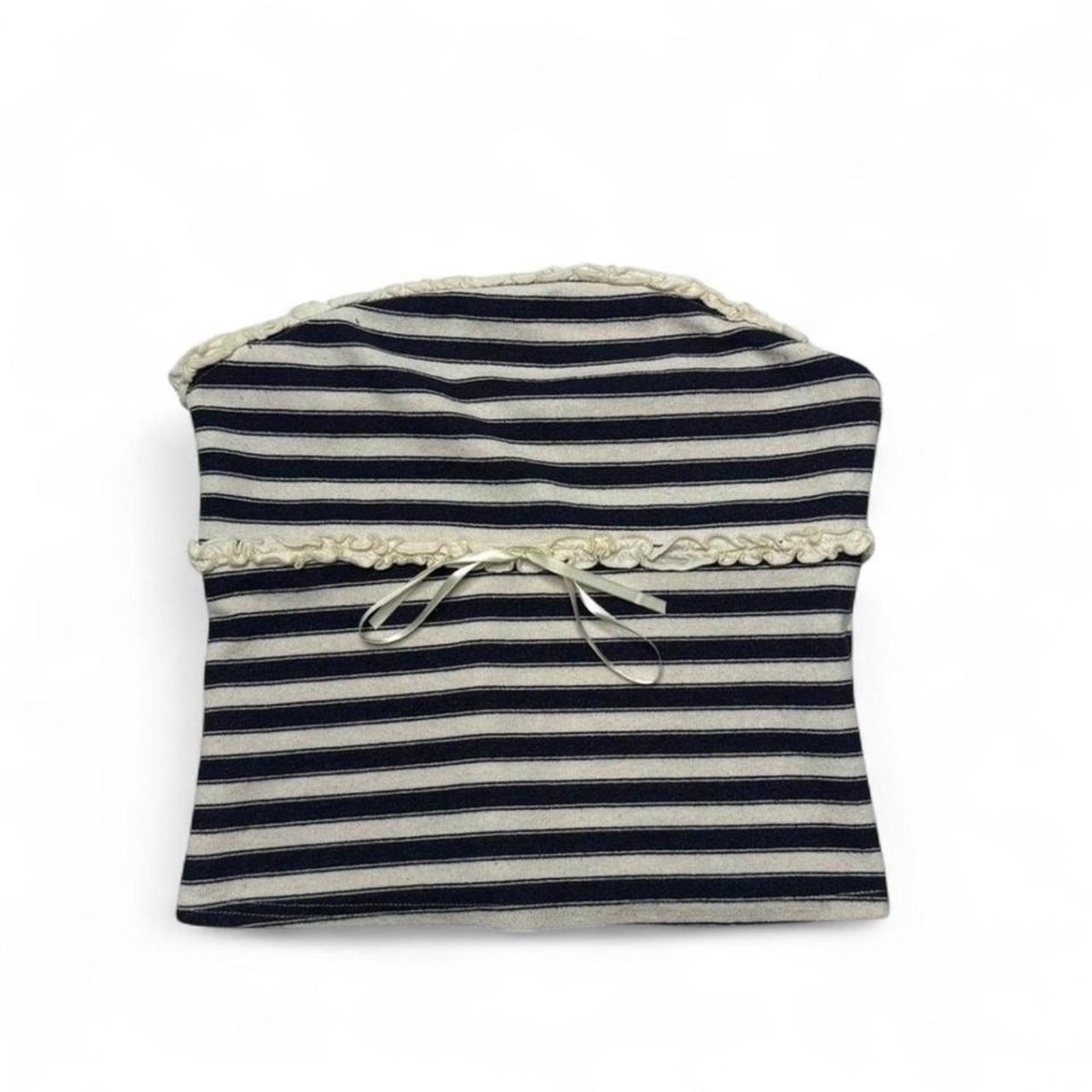 Other La Peche navy + white striped tube top ruffle trim tie back Size XL / US 12-14 / IT 48-50 - 6 Thumbnail