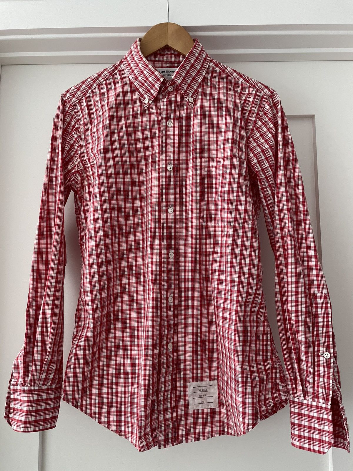 image of Thom Browne Red & White Checkered Shirt, Men's (Size Medium)