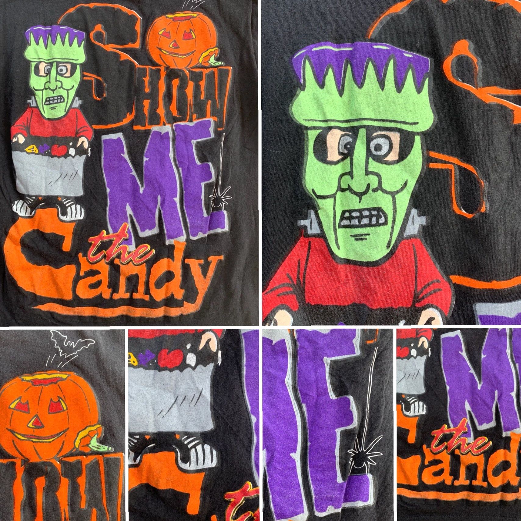 Vintage VINTAGE Happy Halloween Frankenstein T-Shirt Shirt M Black Graphic Print Mens Halloween 90s (Show Me The Candy) Size US M / EU 48-50 / 2 - 4 Thumbnail