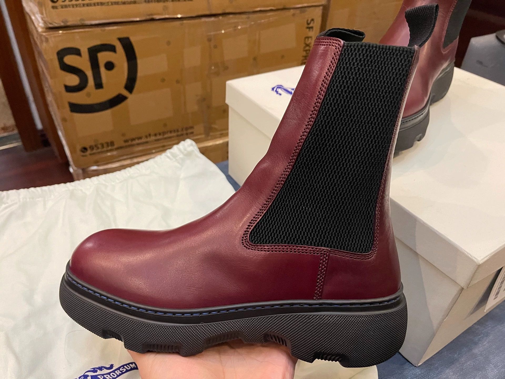 Burberry Burberry Unisex Thick-Soled Leather Boots 40/42 Deep Magenta Size US 7 / EU 40 - 2 Thumbnail