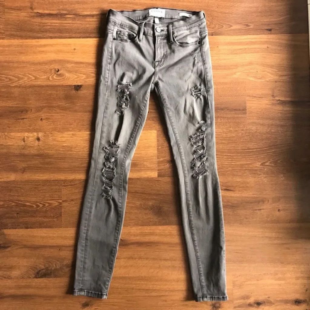 Frame FRAME Le Skinny de Jeanne – Grey Shred Ripped Jeans 👖✨ Size 25" / US 0 / IT 36 - 3 Thumbnail