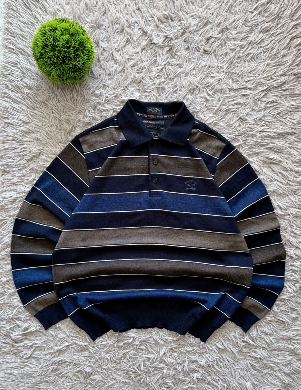 Paul & Shark 00s Paul & Shark Yachting Striped Knit Polo Sweater Casuals Size US L / EU 52-54 / 3 - 1 Thumbnail
