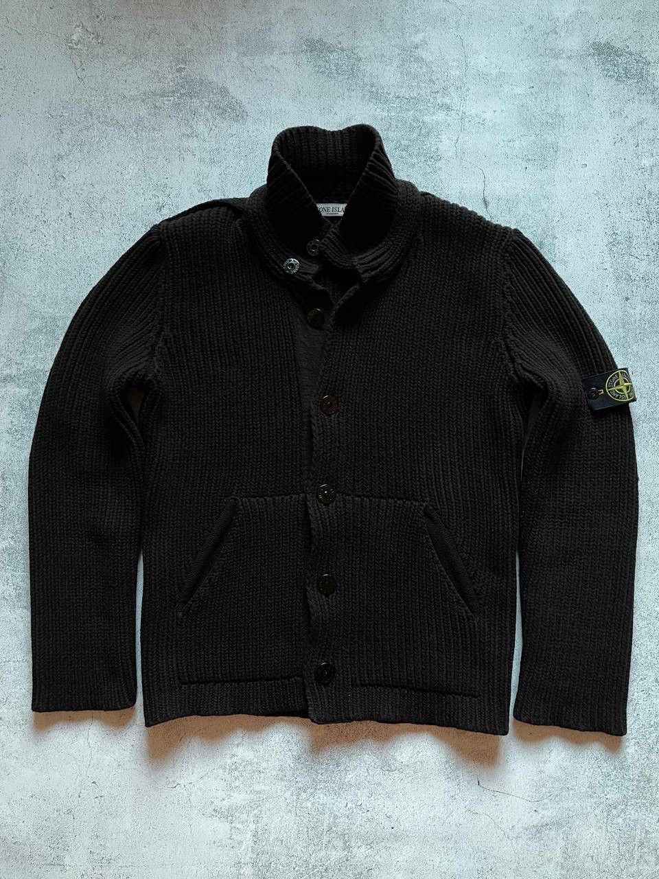 image of Stone Island Very Heavy Knitted Jacket Vintage Sweater in Grey, Men's (Size Large)