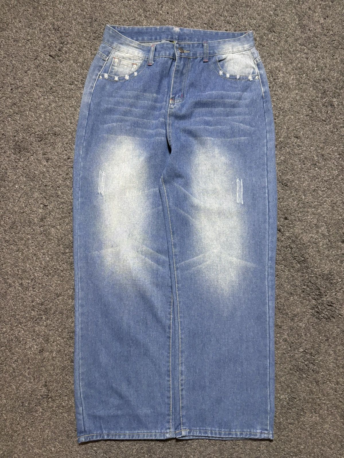 Jean × Vintage Vintage wide leg rare batman embroidered blue baggy jeans Size US 34 / EU 50 - 12 Thumbnail