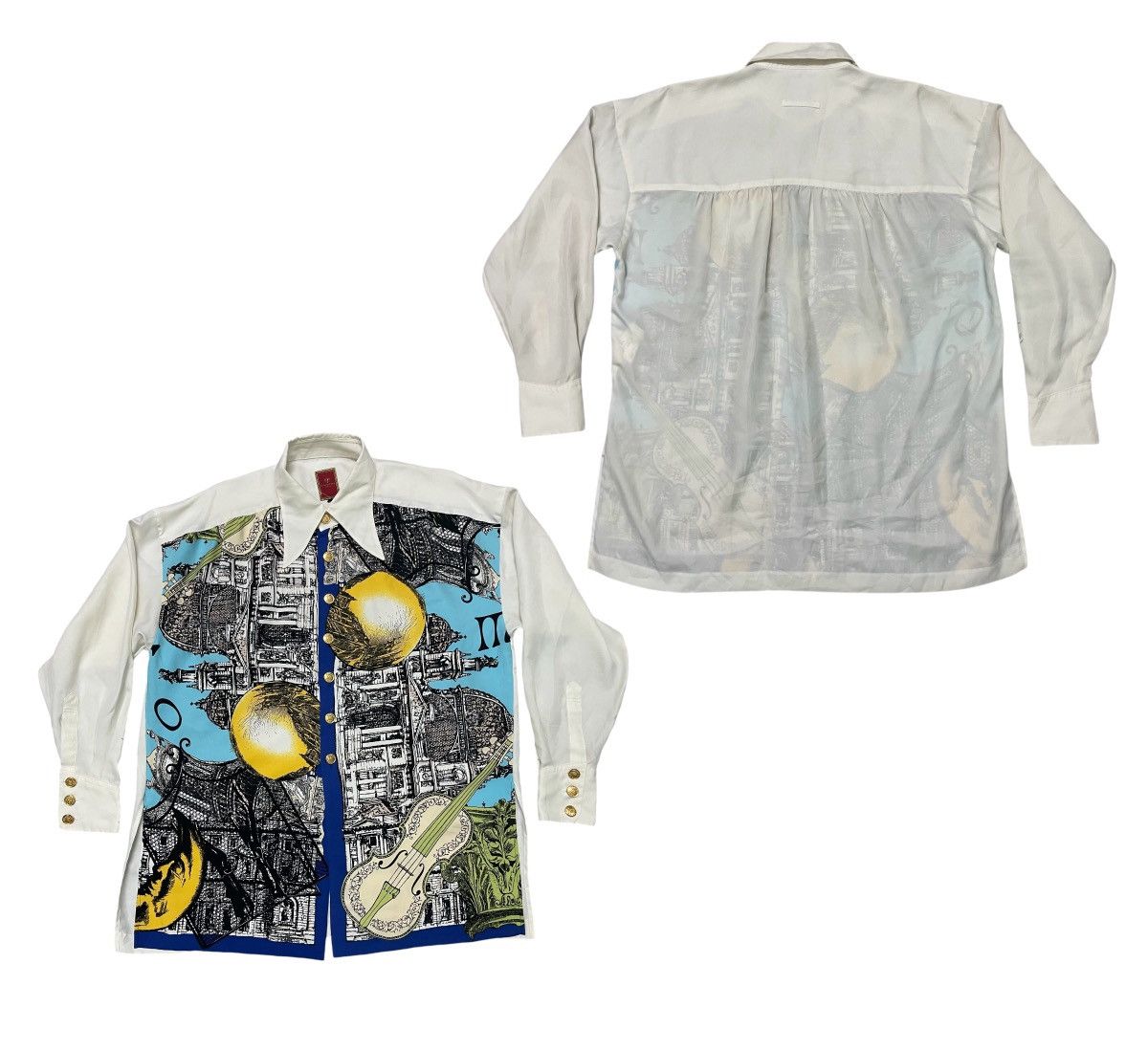 RARE 90s LUNA MATTINO COLORFUL ART BUTTON UP SIZE M L XL
