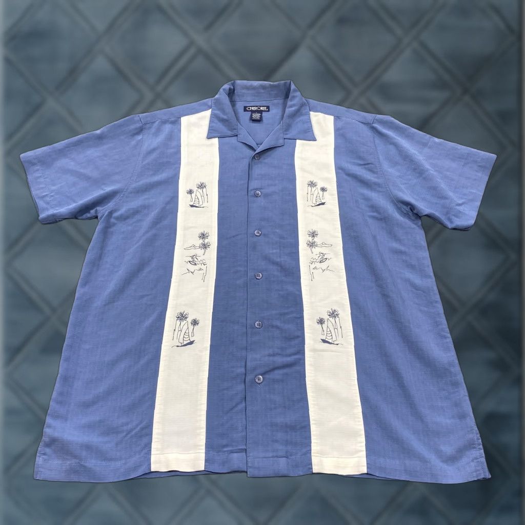 Cherokee Cherokee Shirt Mens L Blue Colorblock Short Sleeve Button Up Embroidered Size US L / EU 52-54 / 3 - 1 Thumbnail