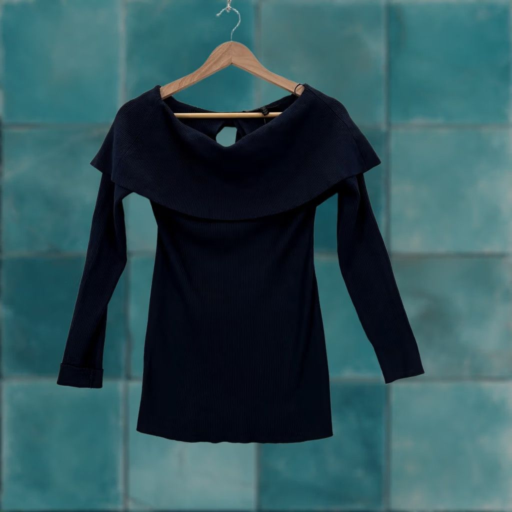 White House Black Market White House Black Market Sweater Womens Small Blue Boat Neck Knit Bow Back NWT Size S / US 4 / IT 40 - 1 Thumbnail