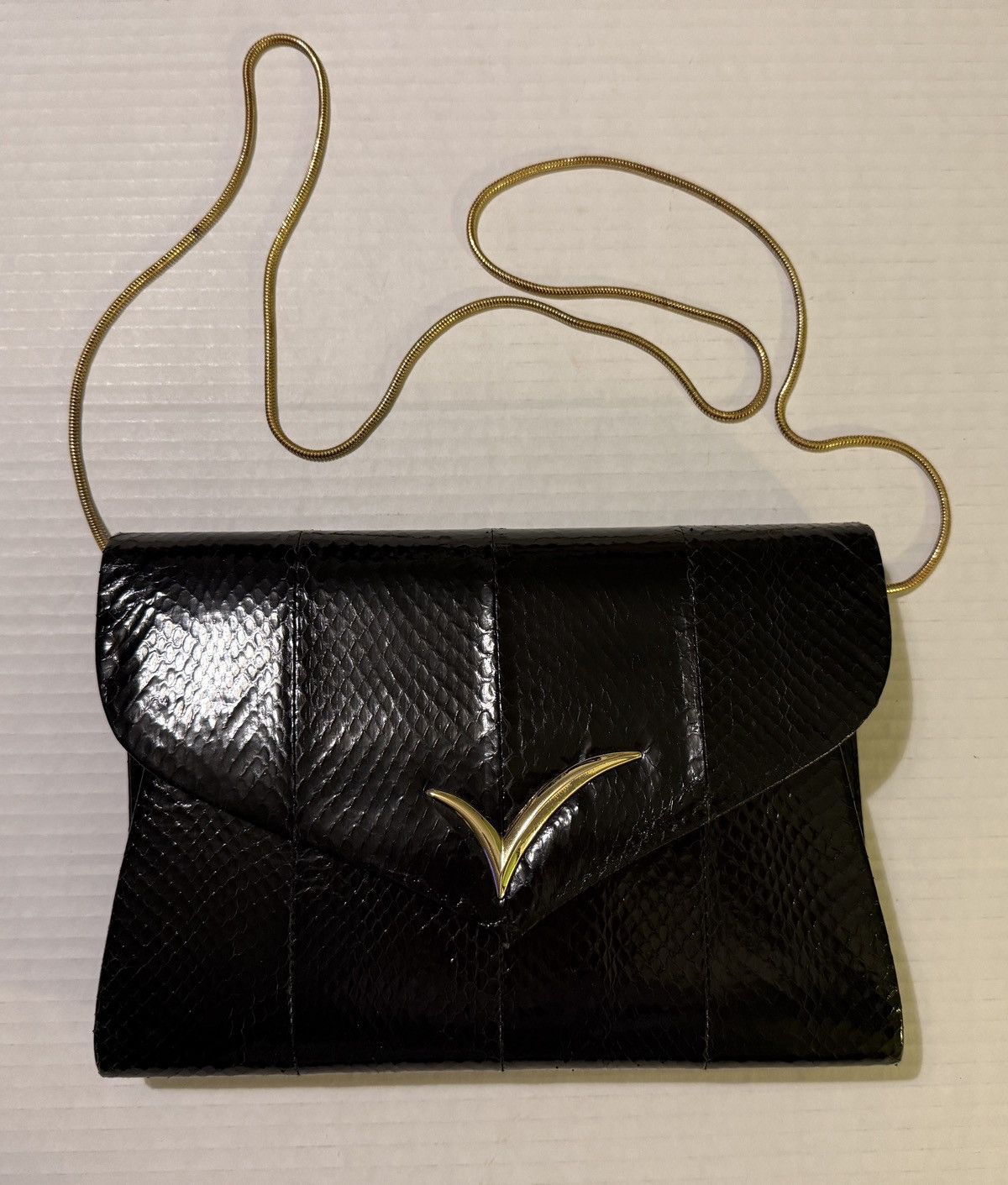 Other Vanna White RARE Vtg Black Snakeskin Clutch w Chain Handbag Size ONE SIZE - 1 Thumbnail