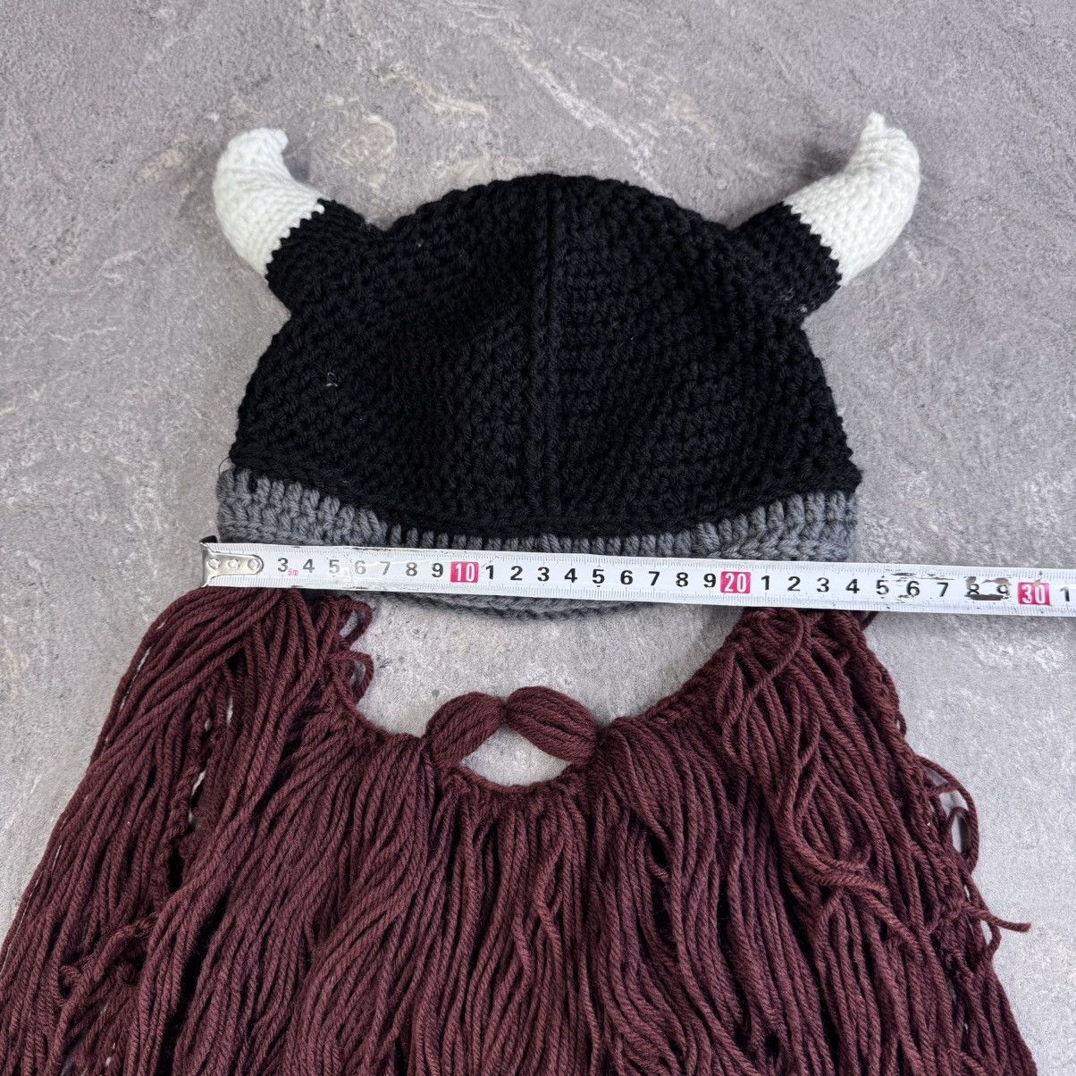 Handmade Beard Knitted Hat with Horns Beard Hat avant garde y2k cap Size ONE SIZE - 7 Thumbnail