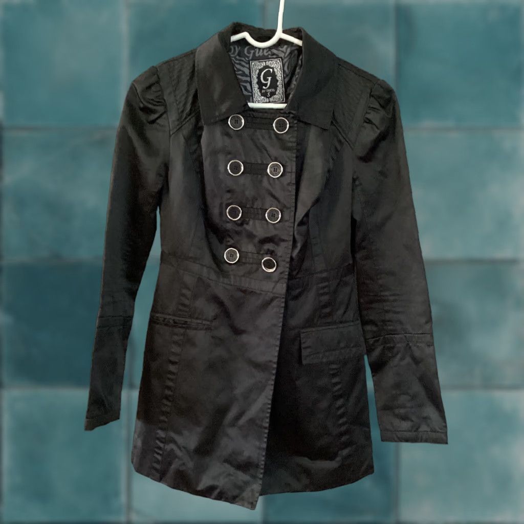 Guess VINTAGE G by GUESS Jacket Women S Black Trench Coat Button Down Collared Lined Size S / US 4 / IT 40 - 1 Thumbnail