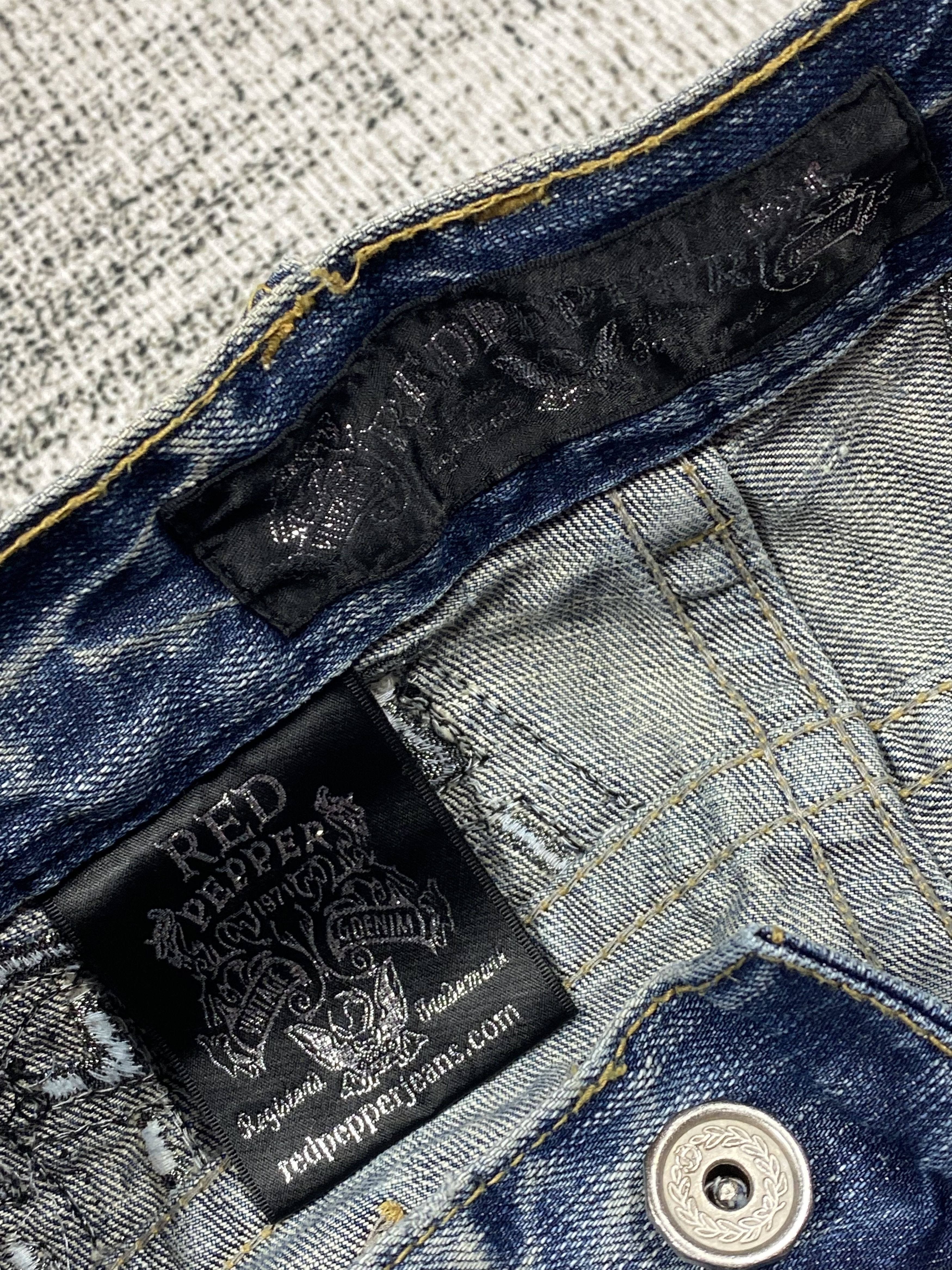 Japanese Brand SICKS💥Japanese Jeans Red Pepper & Denim Whiskers Distress Size US 32 / EU 48 - 8 Thumbnail
