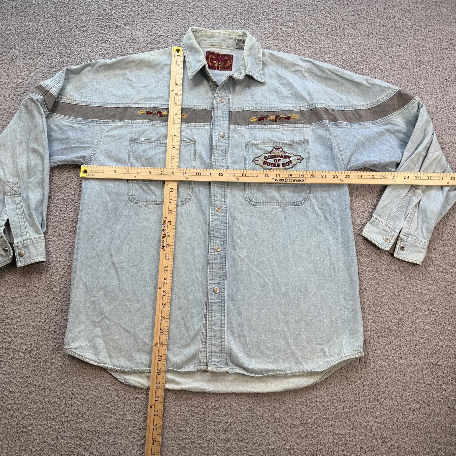 Bugle Boy Vintage 90s Bugle Boy Denim Western Shirt Embroidered Size US XL / EU 56 / 4 - 2 Thumbnail