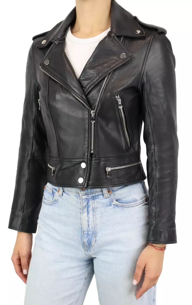 Sandro SANDRO Jacket Women XS Lamb Leather Biker Full Zip Lined Size XS / US 0-2 / IT 36-38 - 1 Thumbnail