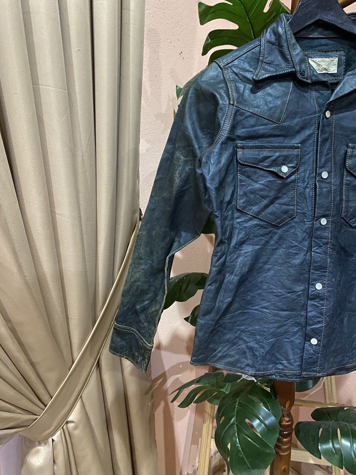 Leather Dessiné par Kondo Western Shirt Jacket Distressed Patina Size XS / US 0-2 / IT 36-38 - 5 Thumbnail