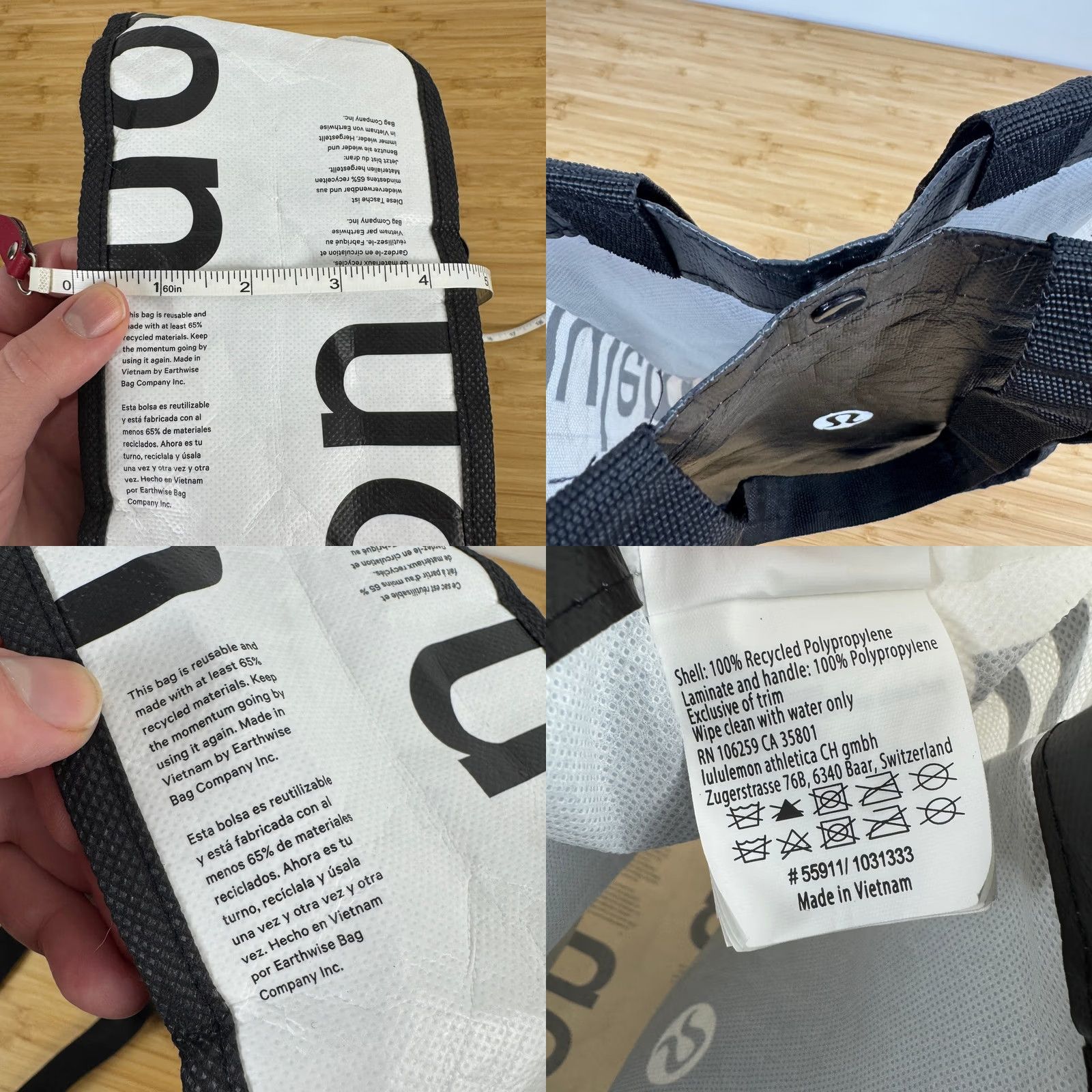 Lululemon Lululemon Tote Bag Black White Small Reusable Shopping Bag Size ONE SIZE - 8 Thumbnail