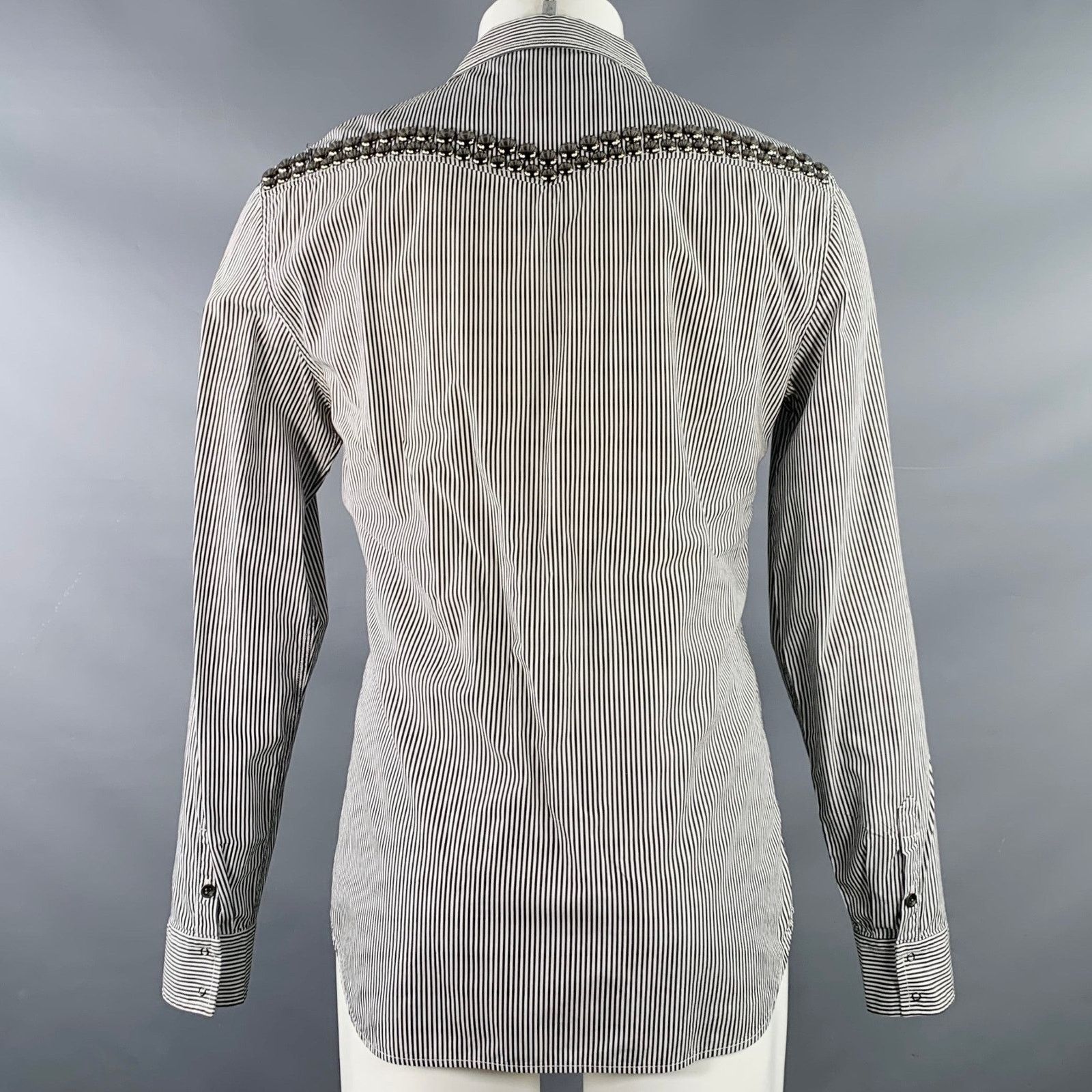 Pierre Balmain Silver Black White Stripe Studded Cotton Long Sleeve Shirt Size US M / EU 48-50 / 2 - 4 Thumbnail