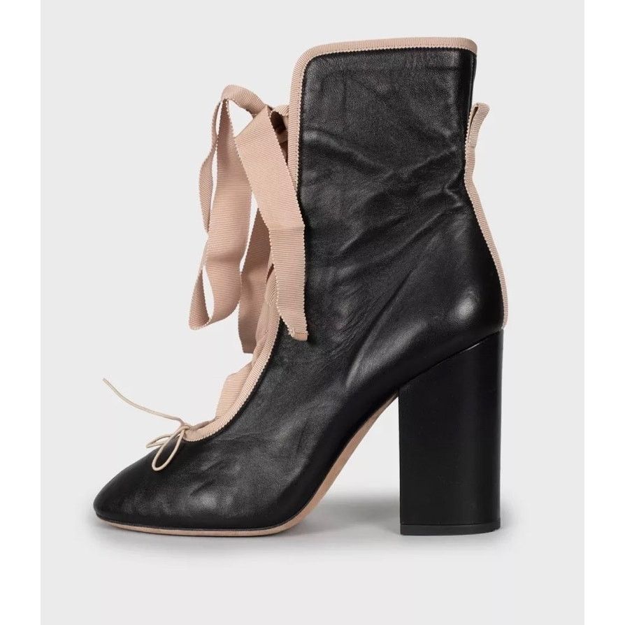 Valentino Valentino Black Leather Lace-Up Ankle Boots - Size 39.5 Size US 9.5 / IT 39.5 - 1 Thumbnail