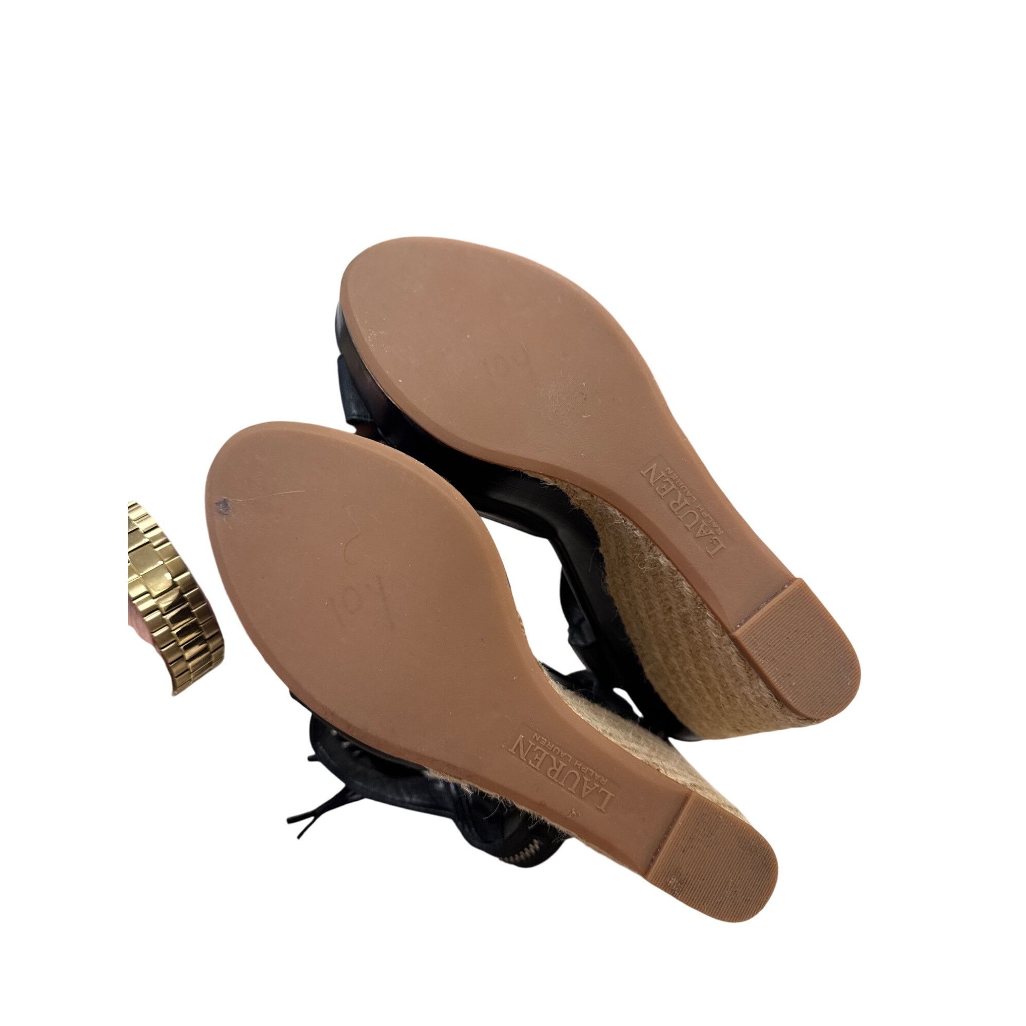 Lauren Ralph Lauren Lauren Ralph Lauren leather Black 5" Wedge Sandal Heels Size Size US 11 / IT 41 - 11 Thumbnail
