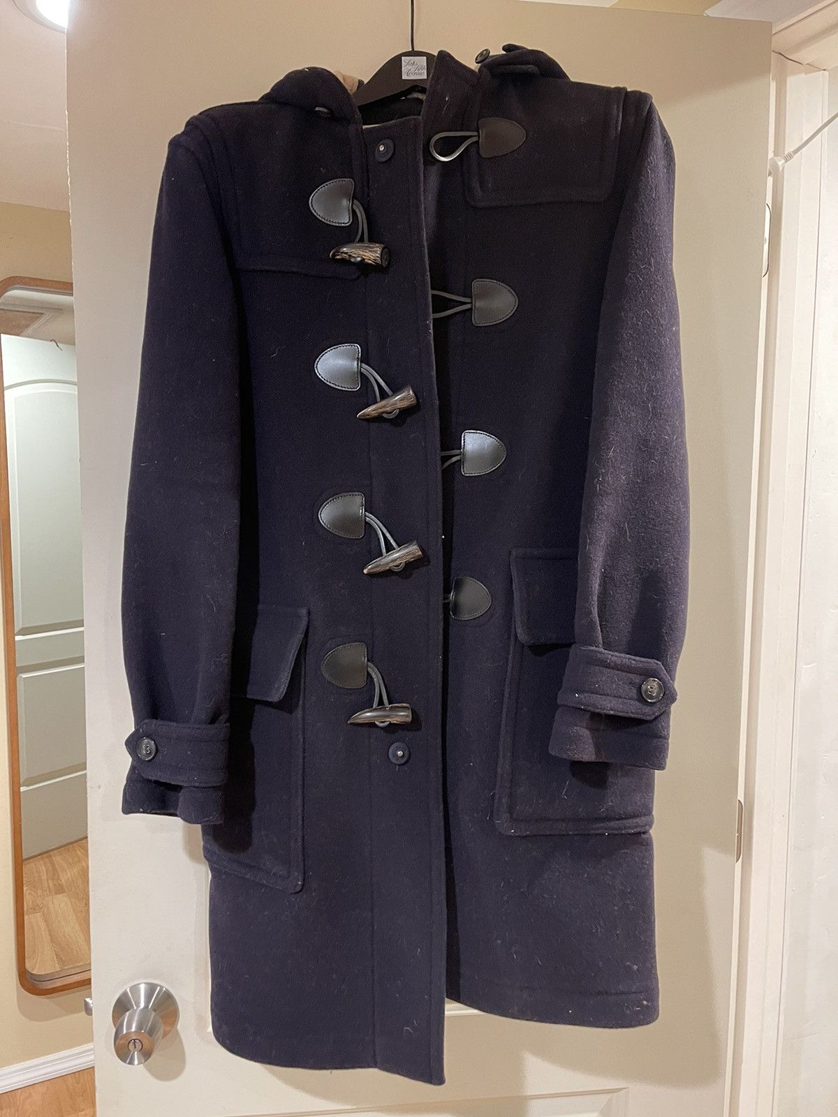 Image of Burberry Men’S Wool Blend Duffle Coat in Navy, Men's (Size Small)