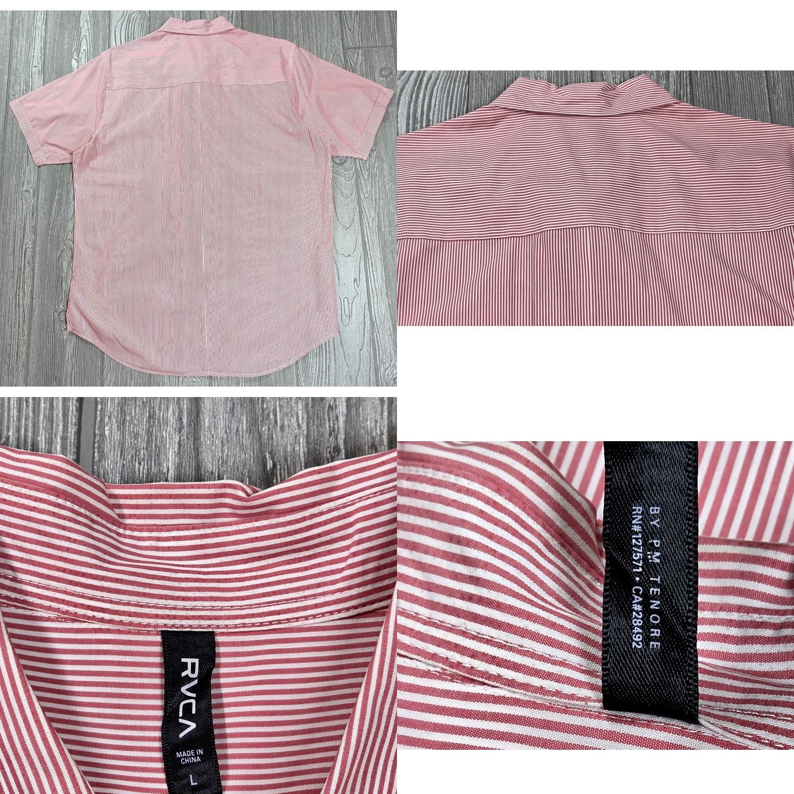 RVCA RVCA Button-Up Shirt Men L Pink White Short Sleeve Striped Poplin Casual Size US L / EU 52-54 / 3 - 8 Thumbnail