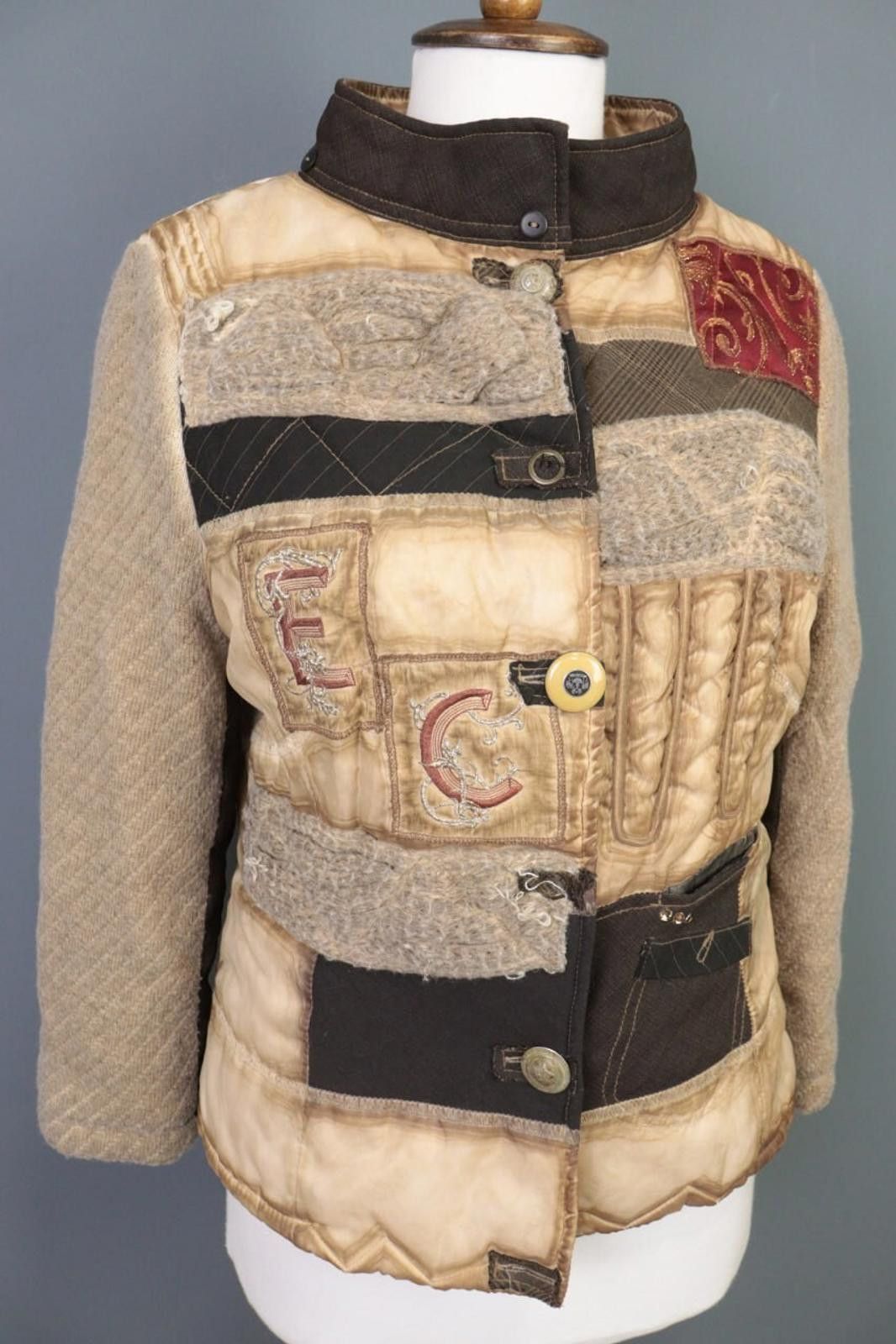Designer Elisa Cavaletti Multicolor Wool Patched Jacket Size M Size M / US 6-8 / IT 42-44 - 7 Thumbnail