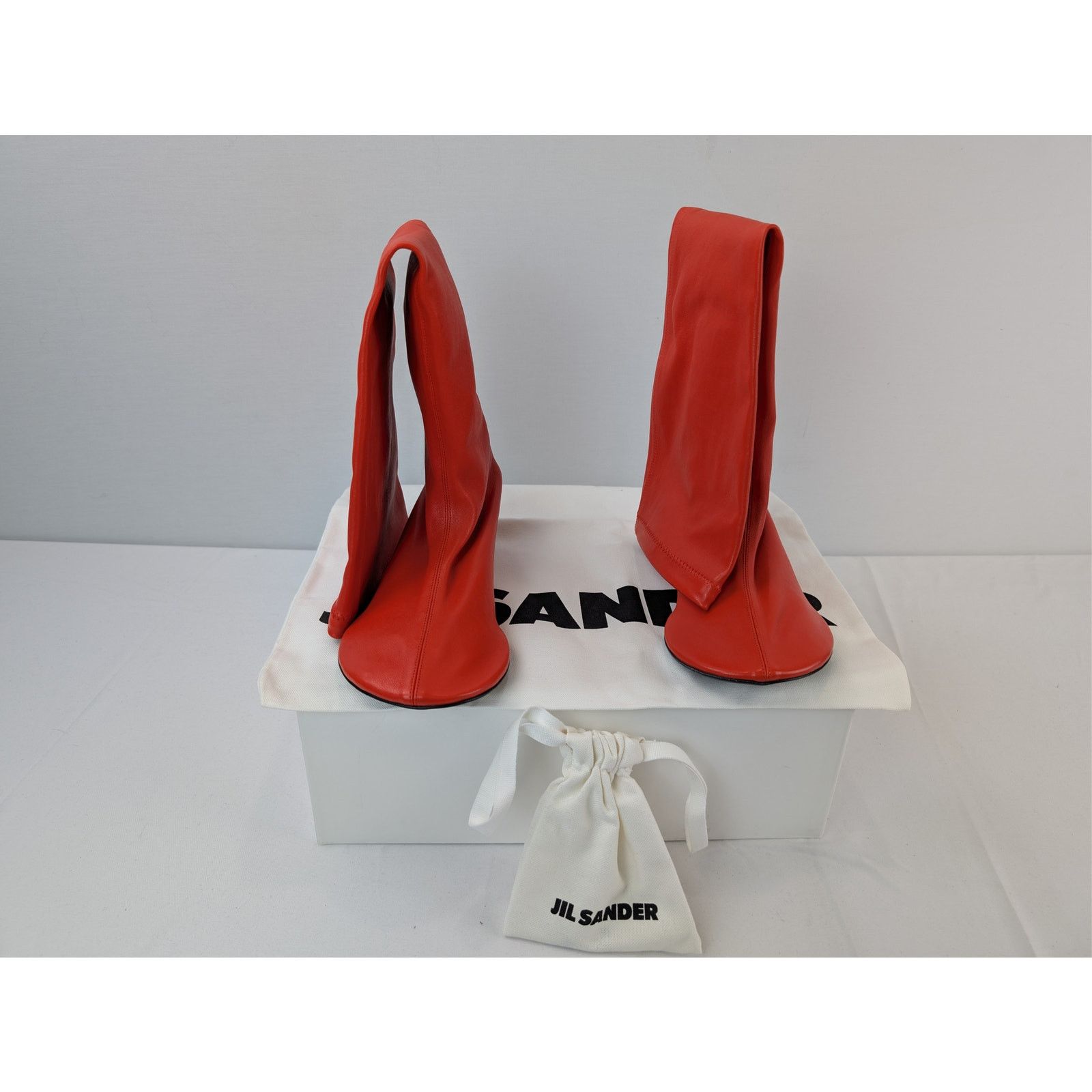 Jil Sander o1rshd1 Women's Nappa Stretch Leather High Boots in Poppy Size US 9 / IT 39 - 18 Thumbnail