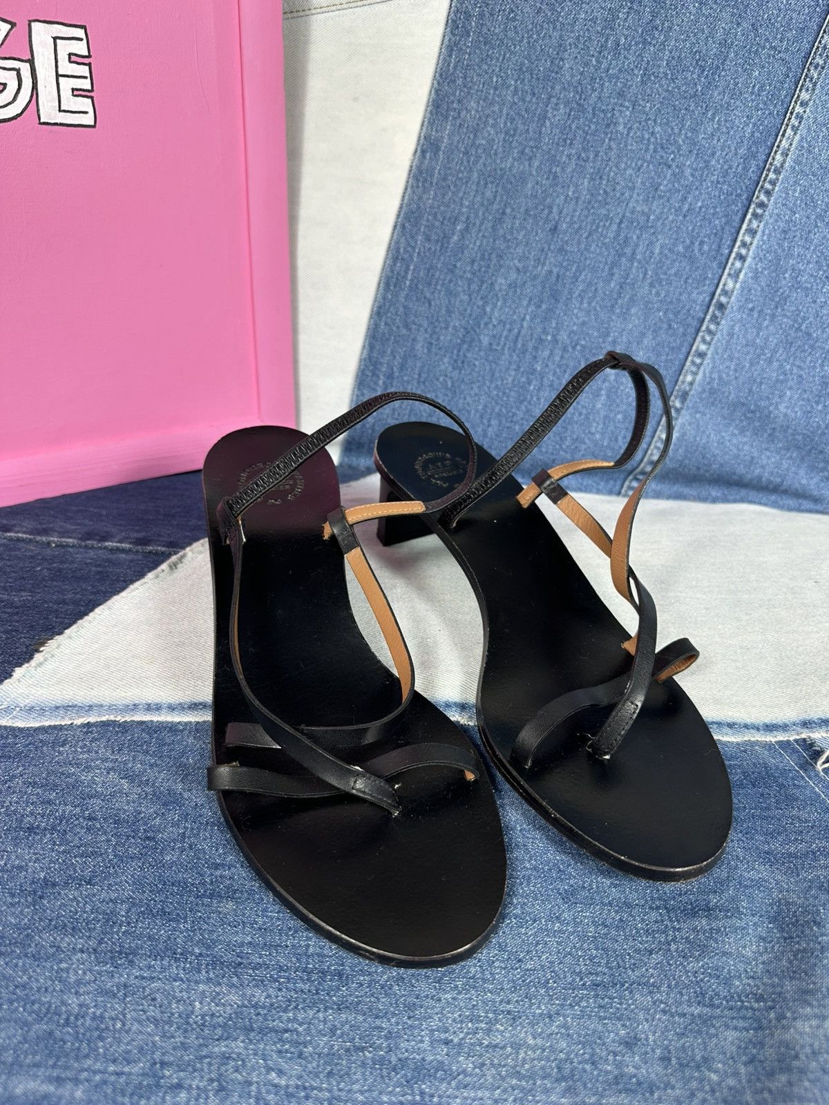 ATP Atelier ATP Atelier Nashi 50 Black Leather Sandals Heels Thin Strap Size US 9 / IT 39 - 6 Thumbnail