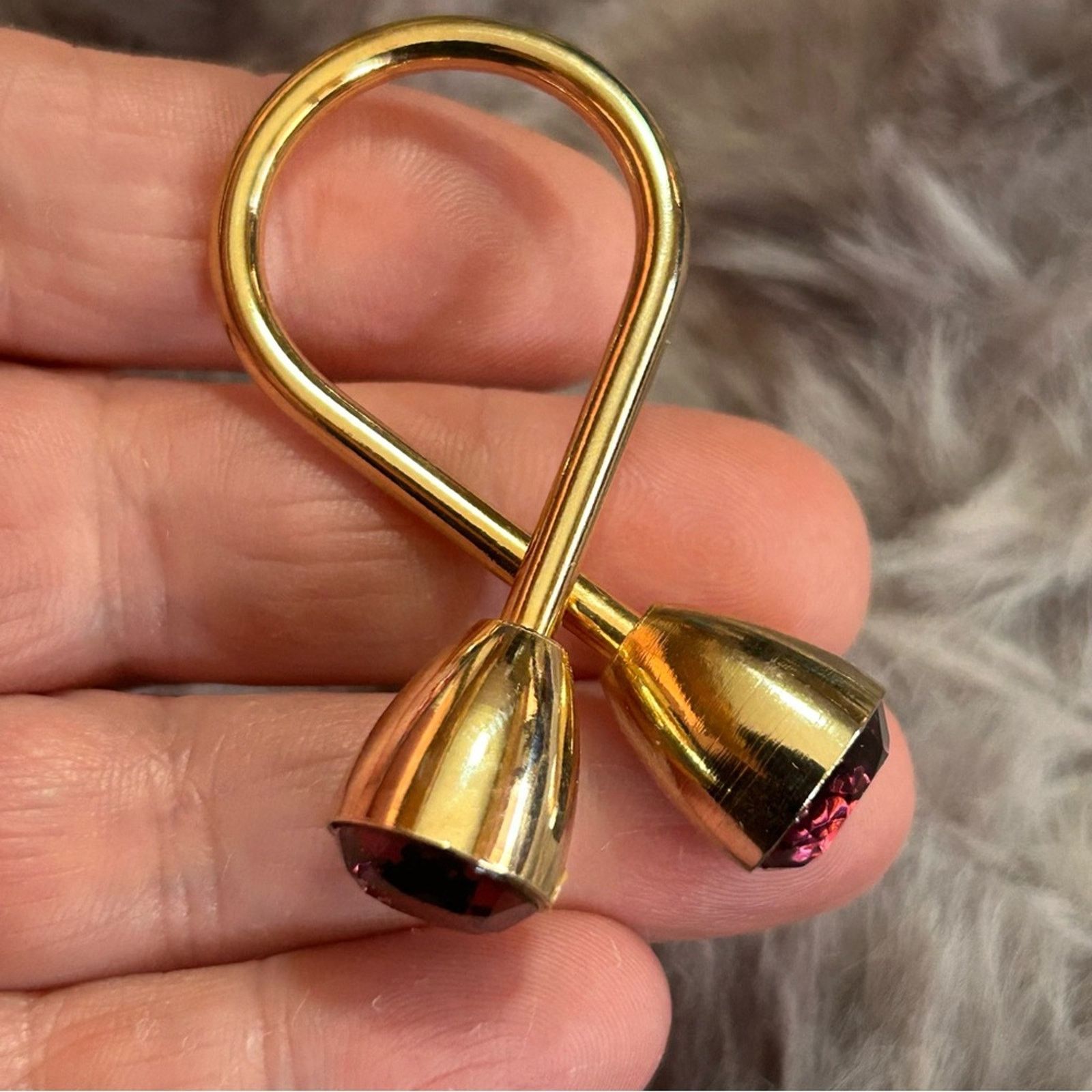 Vintage Vintage 70s faceted purple glass stone gold plated key fob Size ONE SIZE - 5 Thumbnail