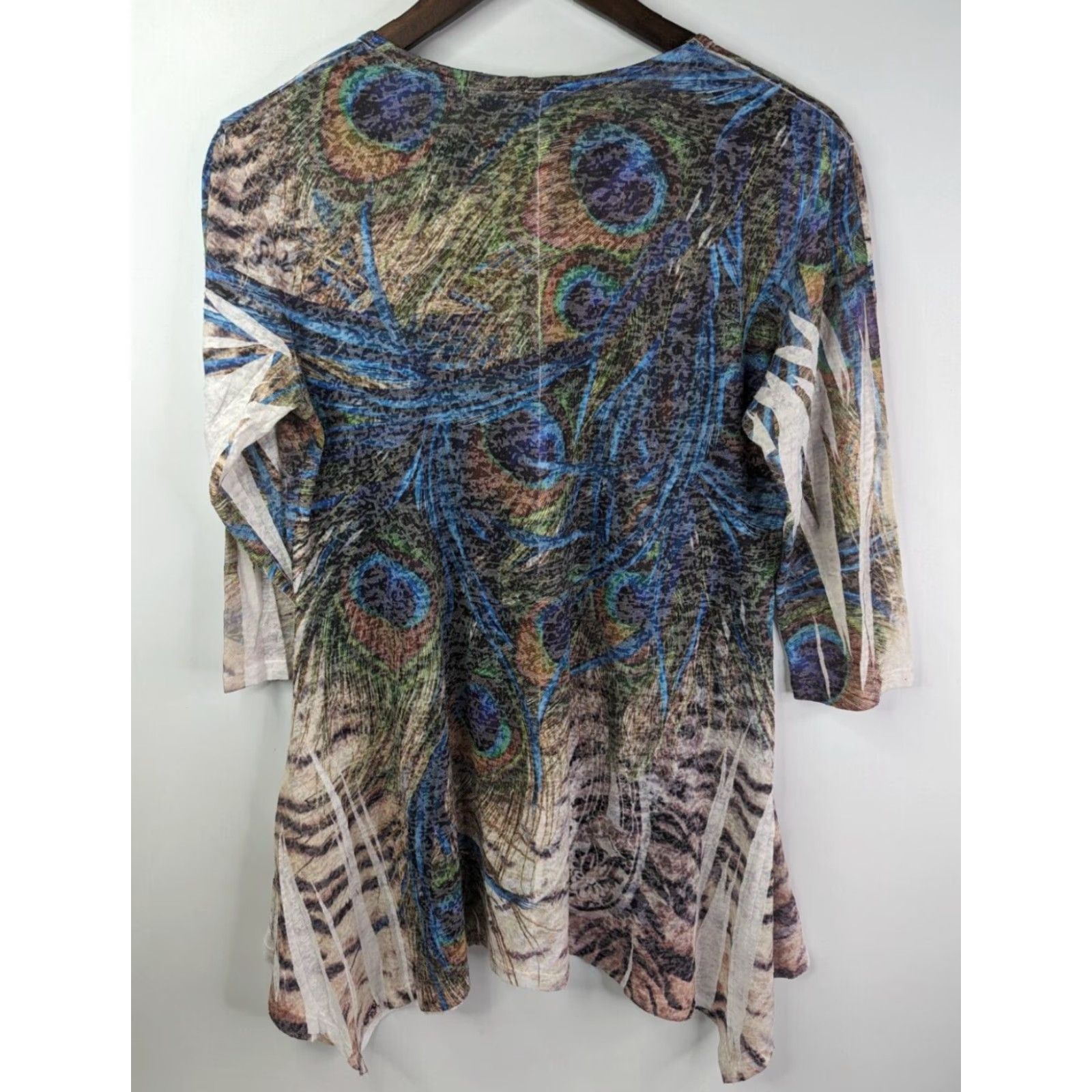 Vintage Jess and Jane Top Womens Small Peacock Abstract Rhinestone Boho Artsy 3/4 Sleeve Size S / US 4 / IT 40 - 3 Thumbnail