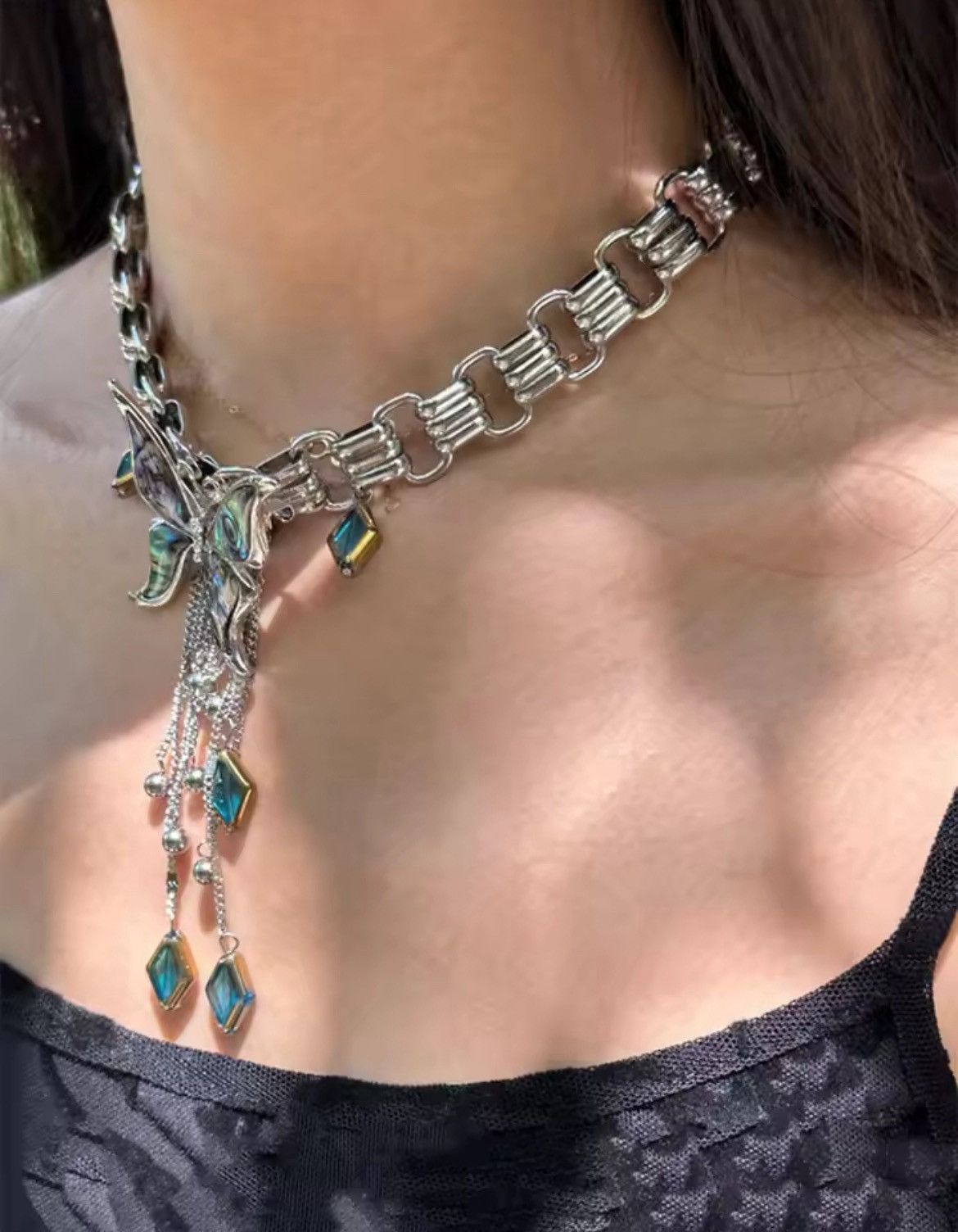 Vintage Butterfly Necklace Cyberpunk Style Size ONE SIZE - 1 Thumbnail