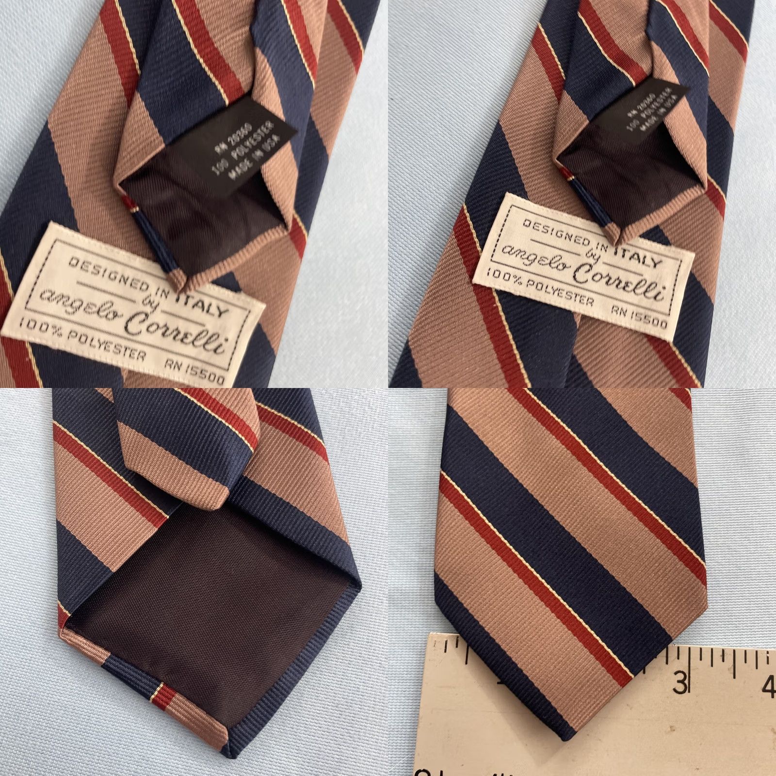 Vintage vtg Angelo Correlli Repp Tie Men Brown Blue Red Stripe Italy Capsule 3x56 Cap 60s 70s Adjustable Handmade Polyester Vintage Surrey Mens Size ONE SIZE - 11 Thumbnail