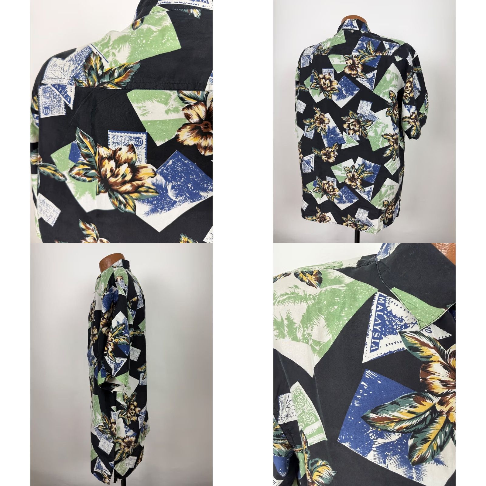 Bill Blass VINTAGE Bill Blass Shirt Men Large Floral Hawaiian Lightweight Silk Black 90s Travel Size US L / EU 52-54 / 3 - 8 Thumbnail