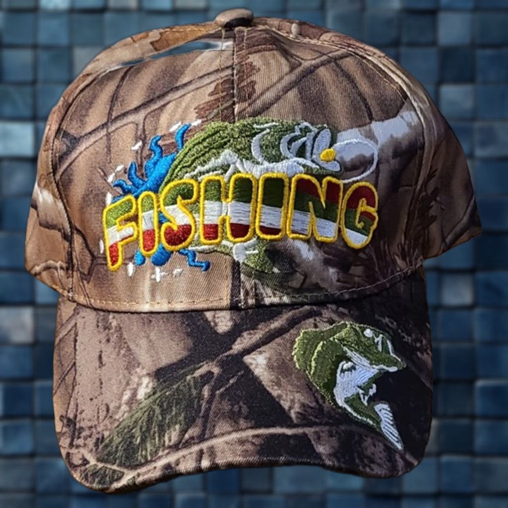 Vintage FISHING FISH HOOK FISHERMAN OUTDOOR BASEBALL CAP CAMOUFLAGE Size ONE SIZE - 1 Thumbnail