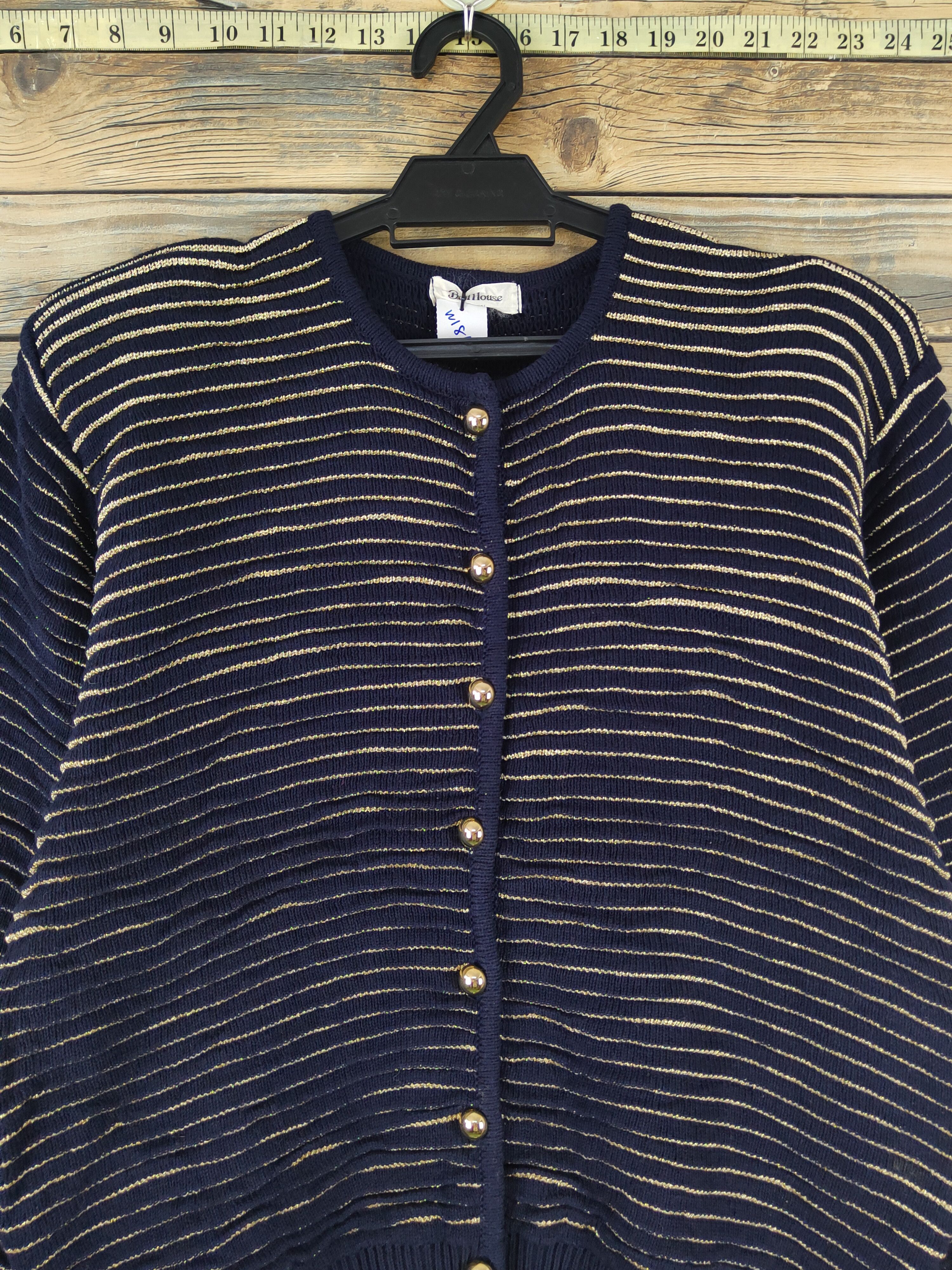 Vintage Bell House Navy stripe Knitwear Cardigan #W1812 Size S / US 4 / IT 40 - 2 Thumbnail