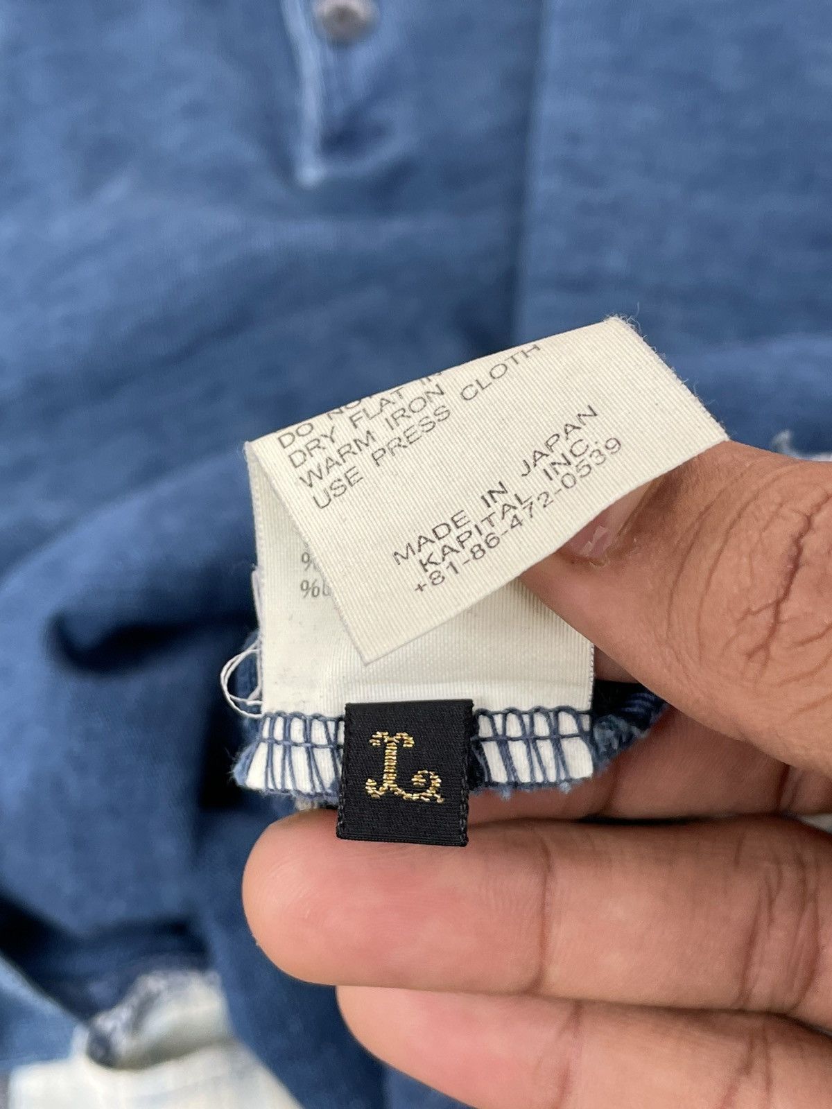 Kapital Indigo Dyed Patchwork Polo Shirt Size US L / EU 52-54 / 3 - 5 Thumbnail