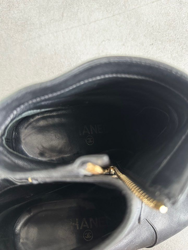 Chanel Chanel Archive CC Logo Black & Gold Cap-Toe Wedge Boots Size US 6 / IT 36 - 8 Thumbnail