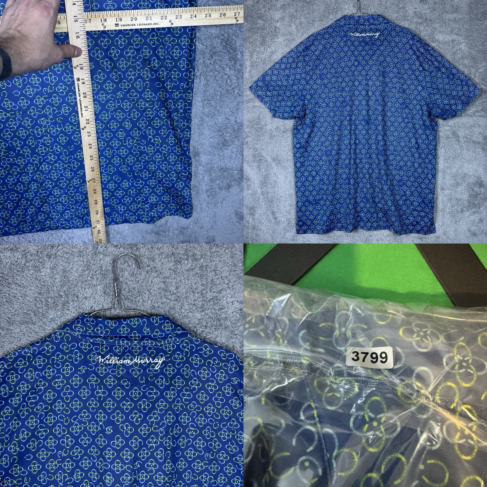 Vintage William Murray Polo Mens XL Shirt Tartan Geometric Horseshoe Performance Stretch Blue Geometric 90s Golf Mens XL Polo Size US XL / EU 56 / 4 - 8 Thumbnail