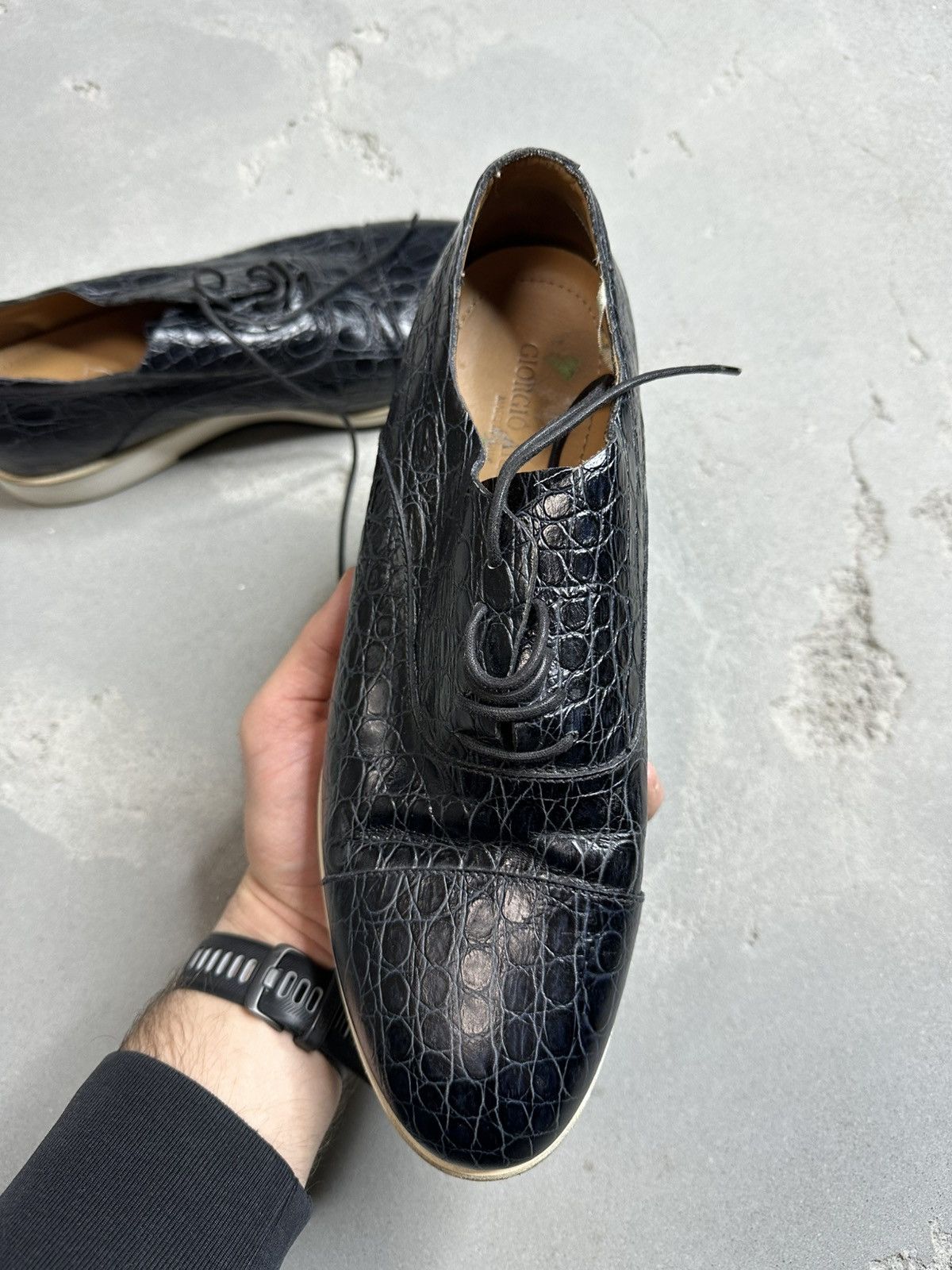 Giorgio Armani Giorgio Armani Black Croc Embossed Leather Shoes Size US 10.5 / EU 43-44 - 3 Thumbnail