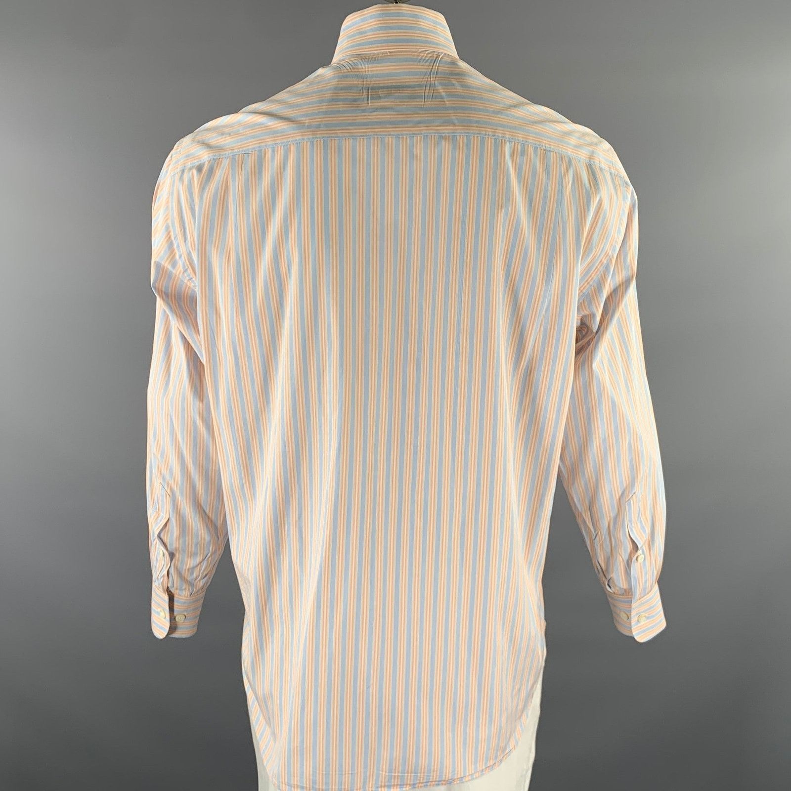 Brioni BRIONI M Orange Blue Stripe Cotton Spread Collar L/S Shirt Size US M / EU 48-50 / 2 - 4 Thumbnail
